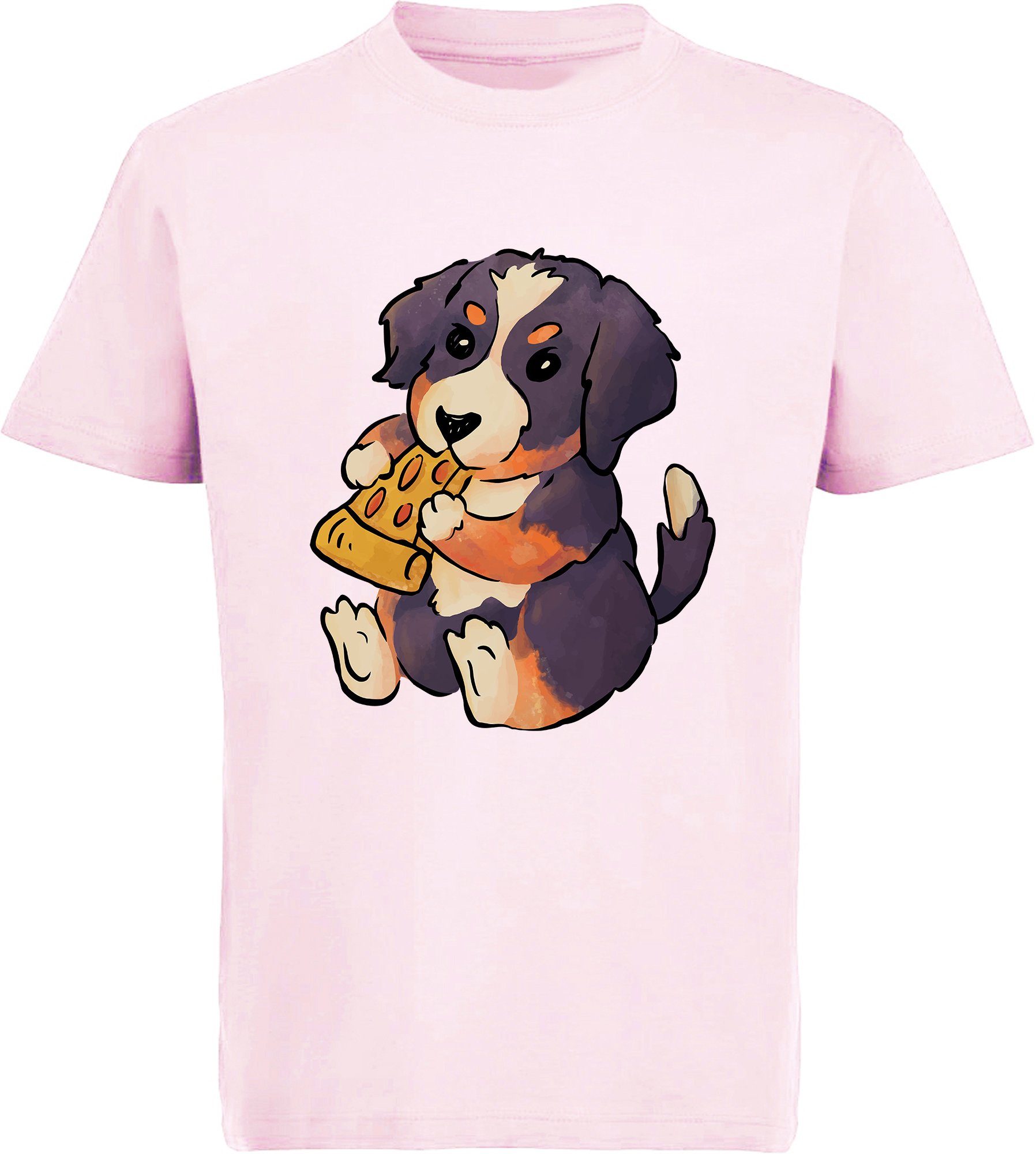 MyDesign24 Print-Shirt bedrucktes Kinder Hunde T-Shirt - Welpe mit Pizza Kurzarm Baumwollshirt mit Aufdruck i219