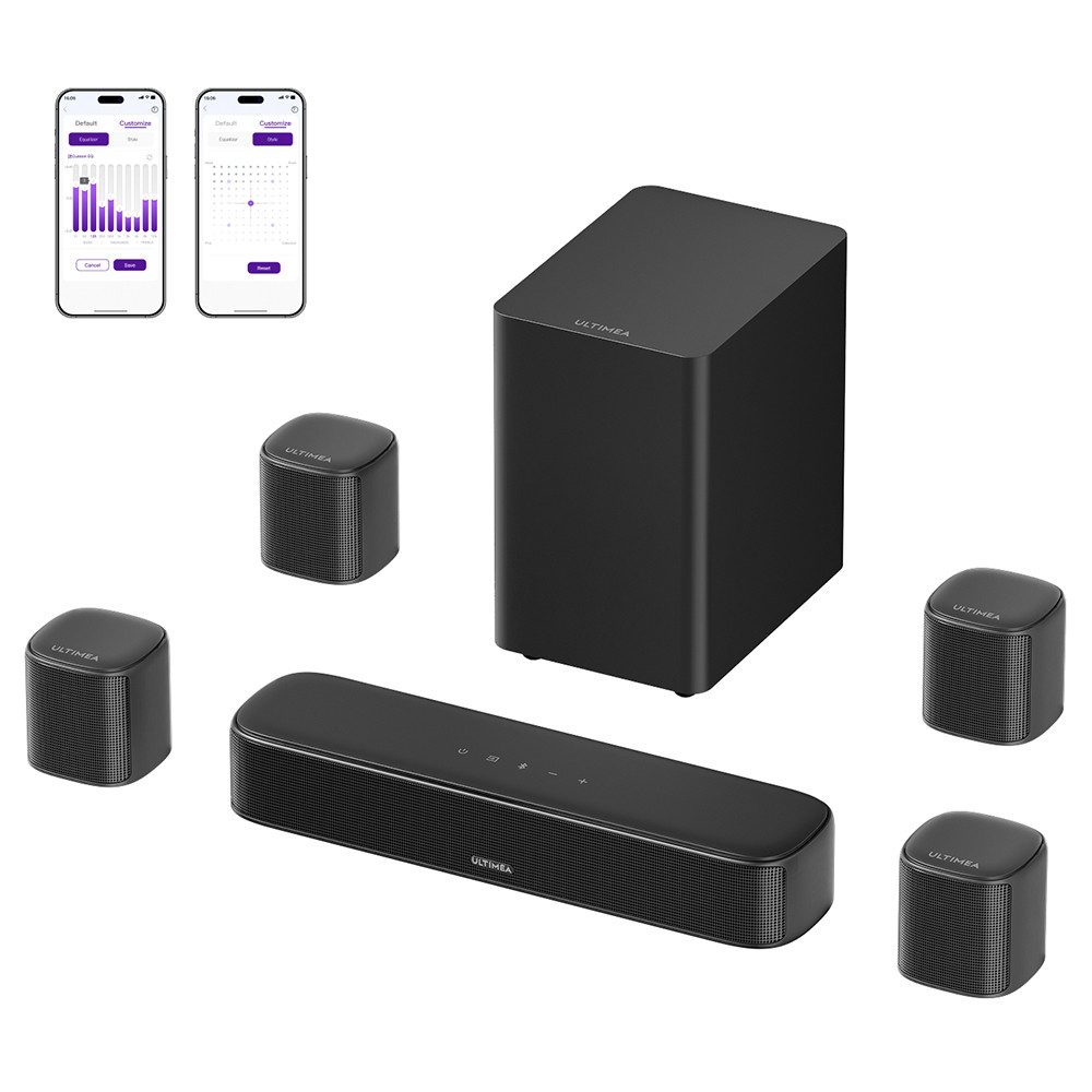 Ultimea 7.1 Soundbar-Subwoofer-Lautsprecher-Set, 4 Surround-Lautsprecher Soundbar (360°-Virtual-Surround-Sound, Steuerung per App, 10-Band-Equalizer)