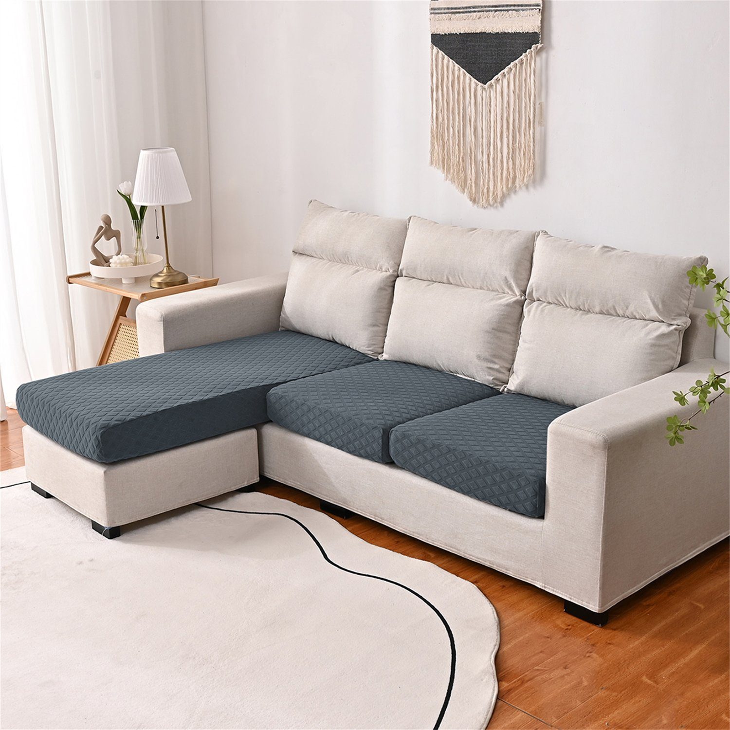Sofa-Sitzbezug elastischer Dunkelgrau mit Sofahusse, 3DMuster HOMEIDEAS, wasserfest