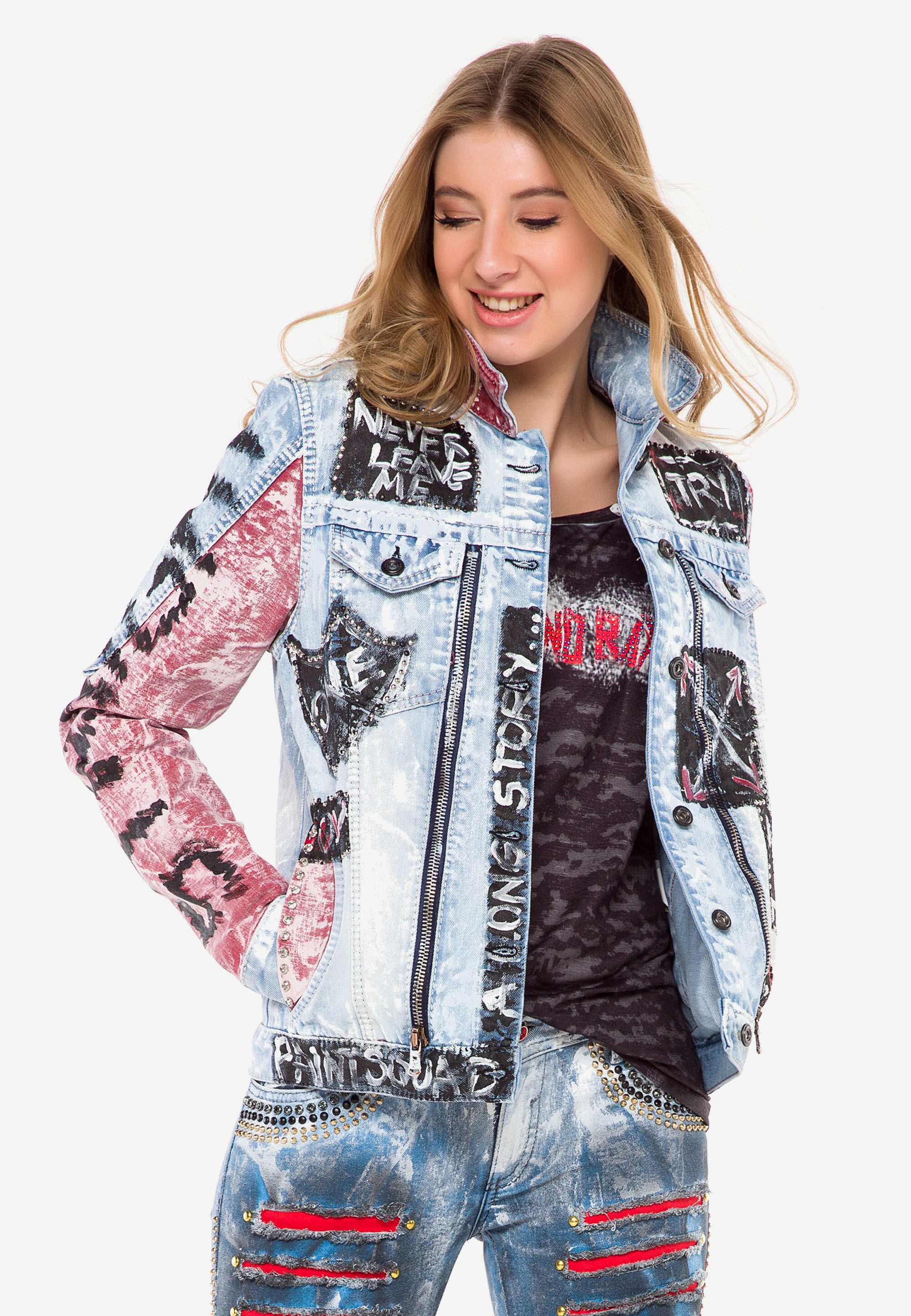 Cipo & Baxx Jeansjacke WJ162 mit buntem Muster
