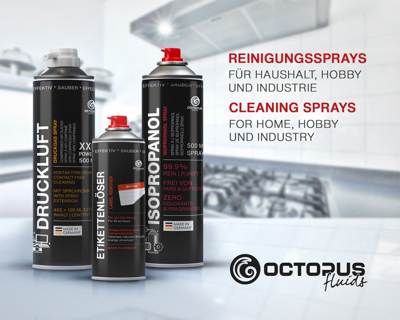 (1x 500 Fettlöser Reiniger 99,9% Fluids Nachfülltinte Isopropanol und Spray, ml) OCTOPUS