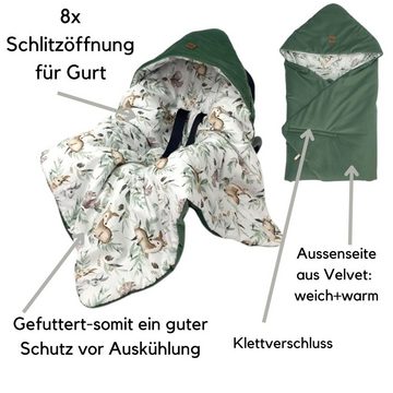 Babymajawelt Fußsack Fußsack Velvet Reh grün 103505 - Baby Autositz Einschlagdecke (1-tlg), 8-fache Gurtschlitze, Groß, schützt vor Kälte und Wind, Made in EU