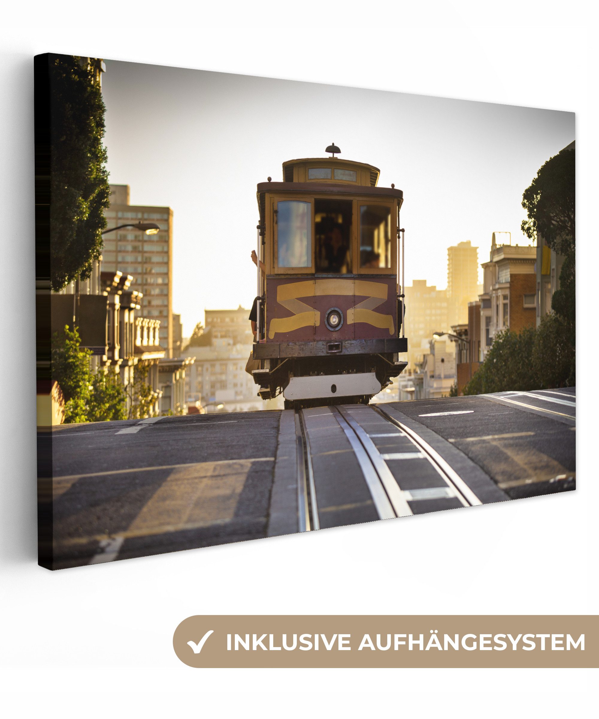 OneMillionCanvasses® Leinwandbild San Francisco - Straßenbahn - Eisenbahn, Fotodruck (1 St), Leinwand Bilder Klein, Wand Dekoration Aesthetic 30x20 cm
