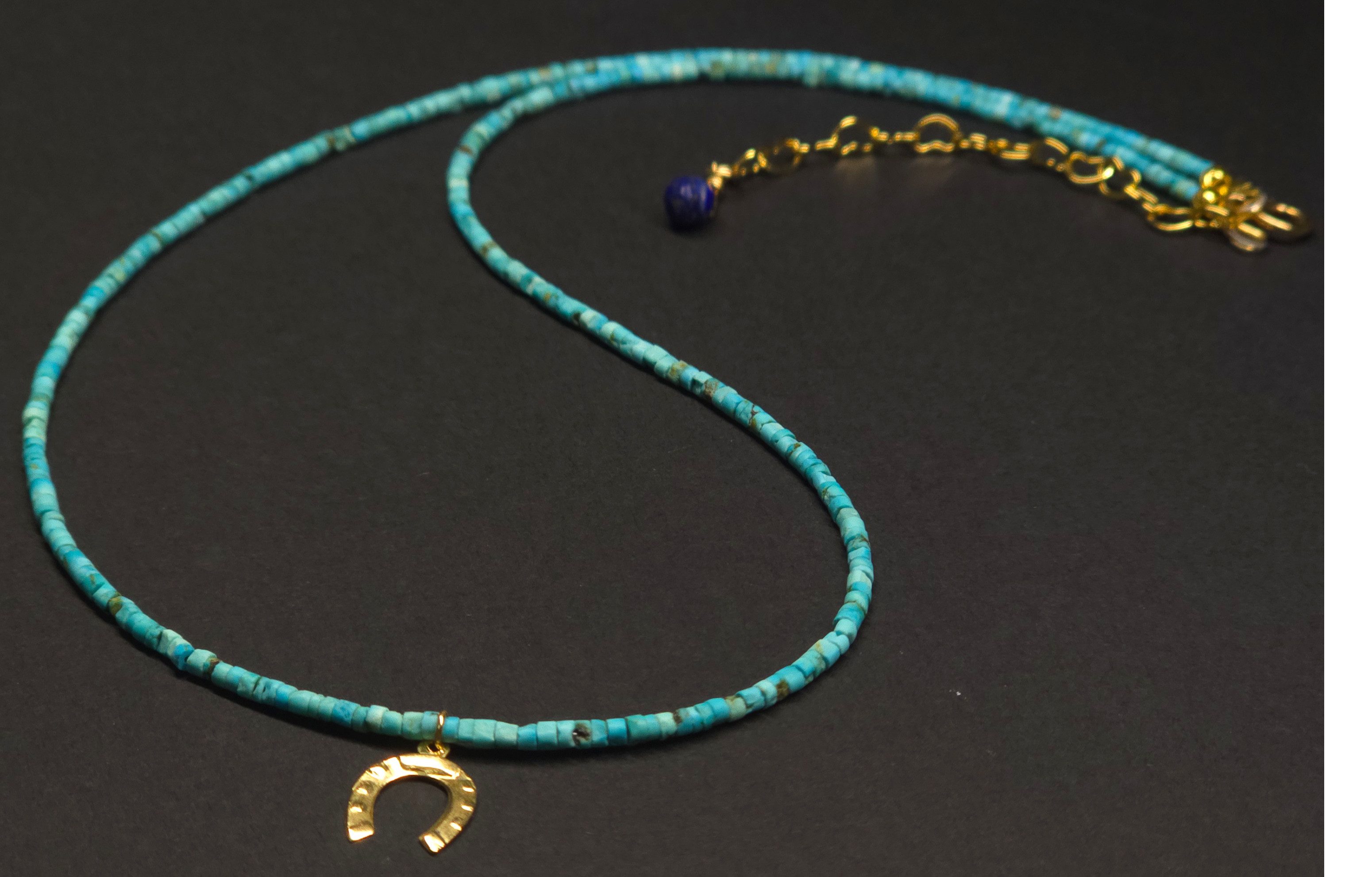 GOLDEN Kette mit Anhänger Feine Türkis Kette 14K Gold Filled Hufeisen Glücksanhänger