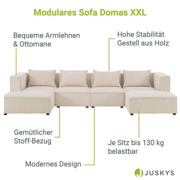 Juskys Wohnlandschaft Domas, 6 Teile, XXL, modulare Couch für Wohnzimmer, 2 Ottomanen, Armlehnen & Kissen