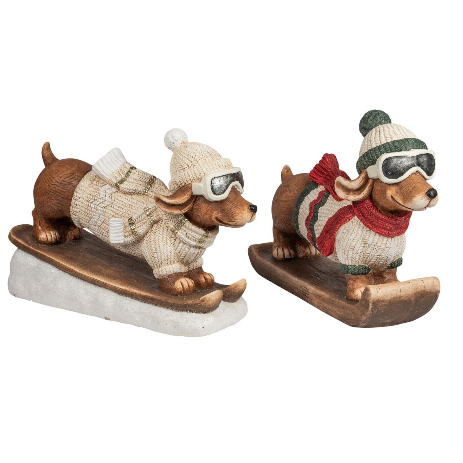 formano Dekofigur 2er Set Dackel auf Snowboard 50 cm Deko Winterdeko Weihnachtsdeko