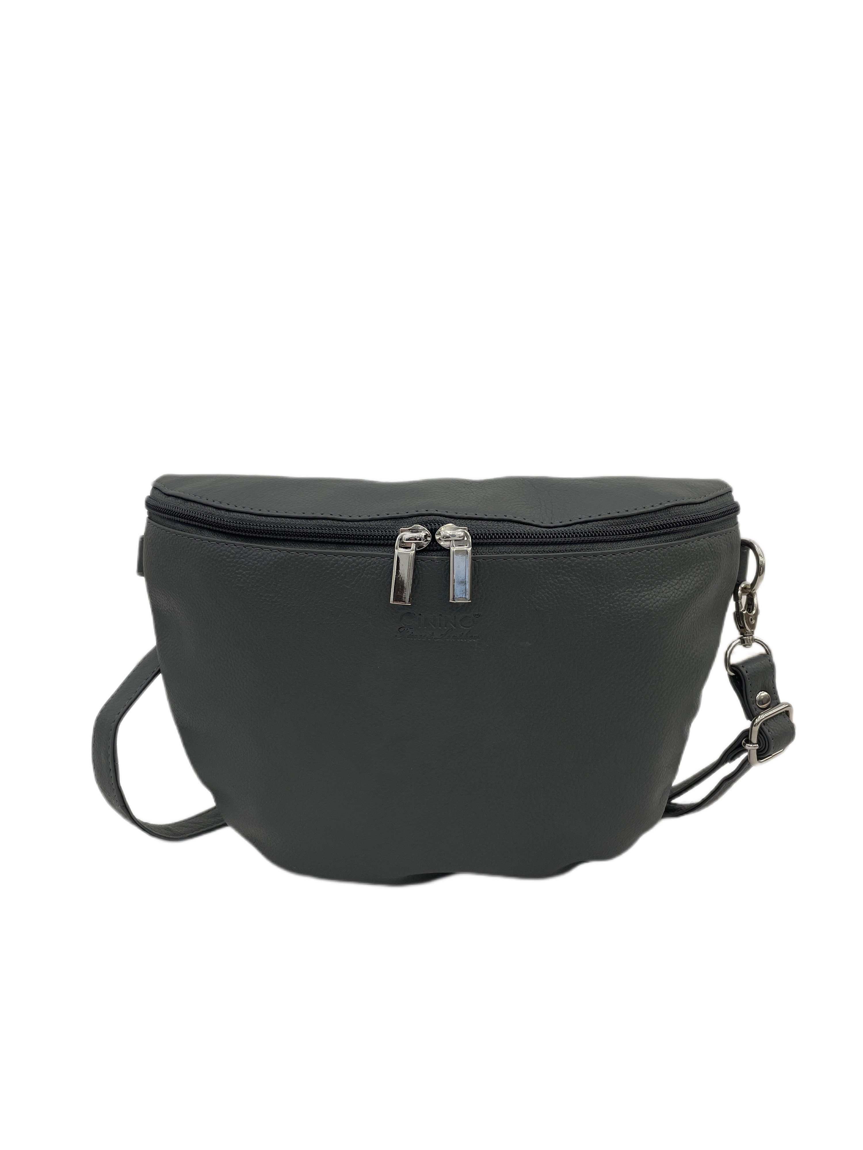 Cinino Handtasche PINA, Bauchtasche Ledertasche mit abnehmbaren Lederriemen Dunkel Grau | Handtaschen