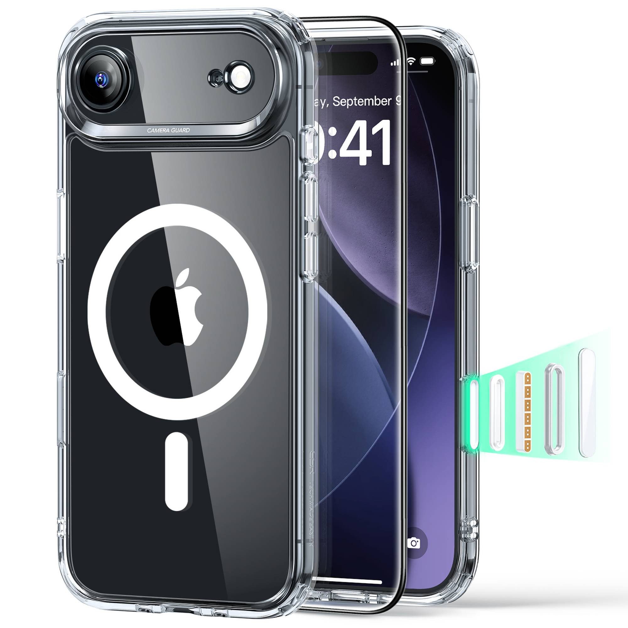 ESR Handyhülle Set aus Classic Hybrid HaloLock Case & Tempered-Glass Displayschutz, Kamerasteuerung Taste, gehärtetes Glass