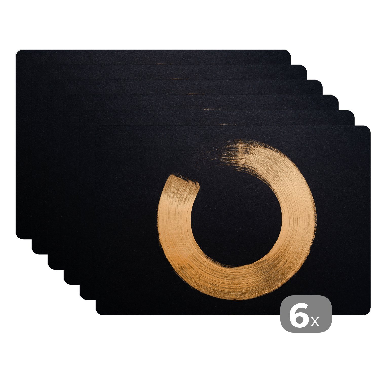 Platzset, Goldfarbene Pinselstriche eines Kreises, Platzmatte, Schmutzabweisend MuchoWow, Platzdecken, Tischmatten, Platzset, (6-St)