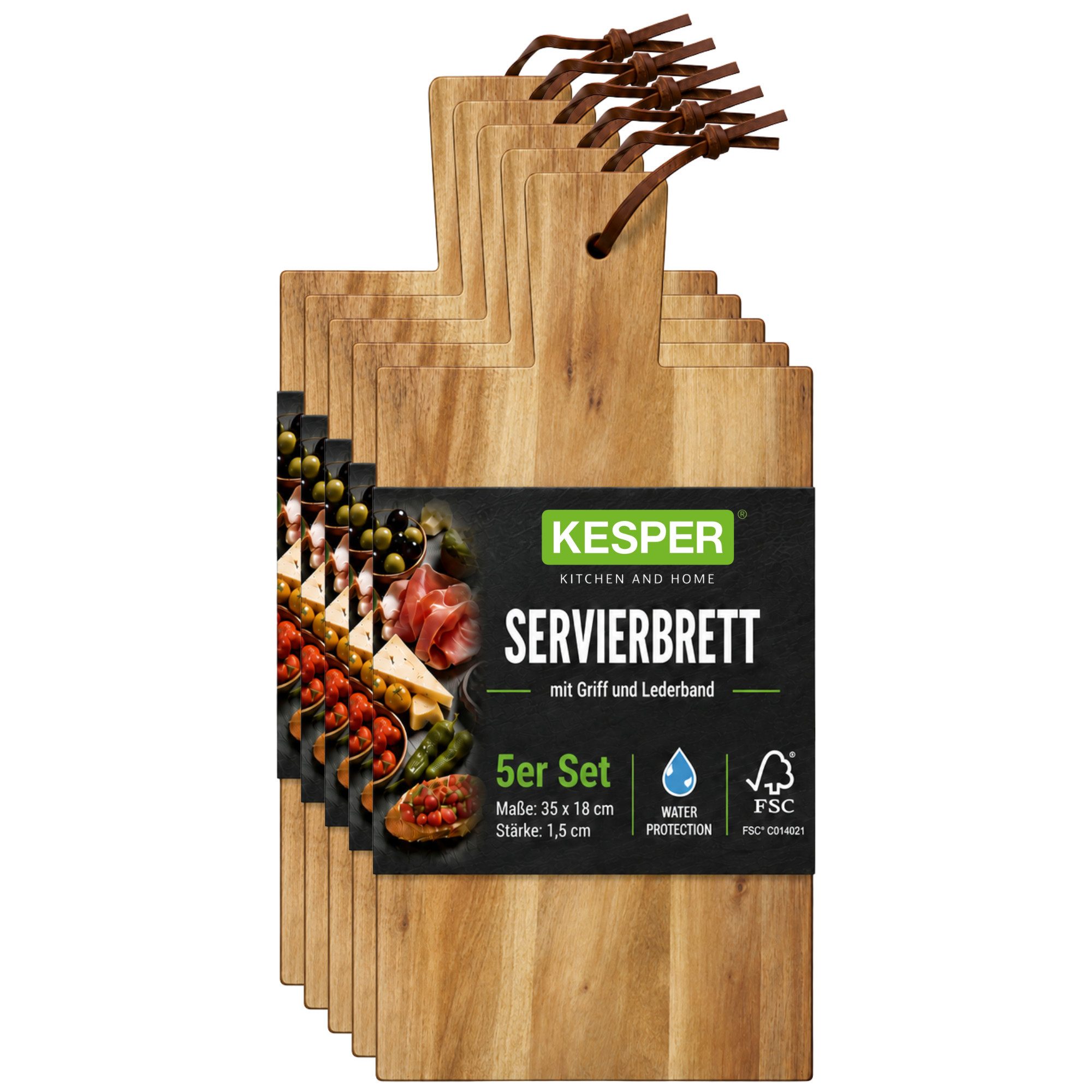 KESPER® Servierbrett Schneidbrett, Akazie, FSC, Akazienholz, (Set, 5-St), 5er Set