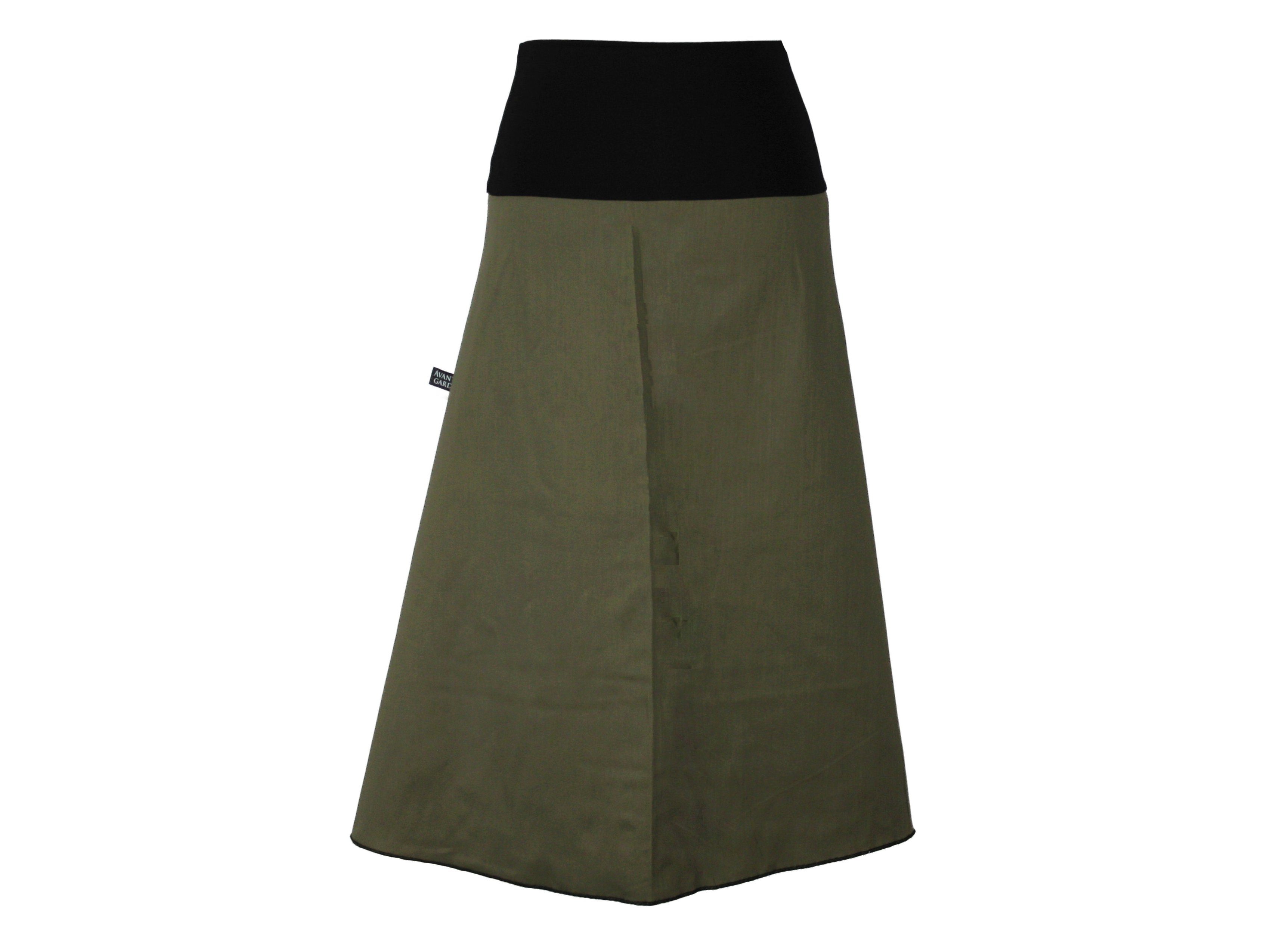 A-Linien-Rock AVANT GARDE Rock Khaki Oliv Midi Baumwolle Wadenlang