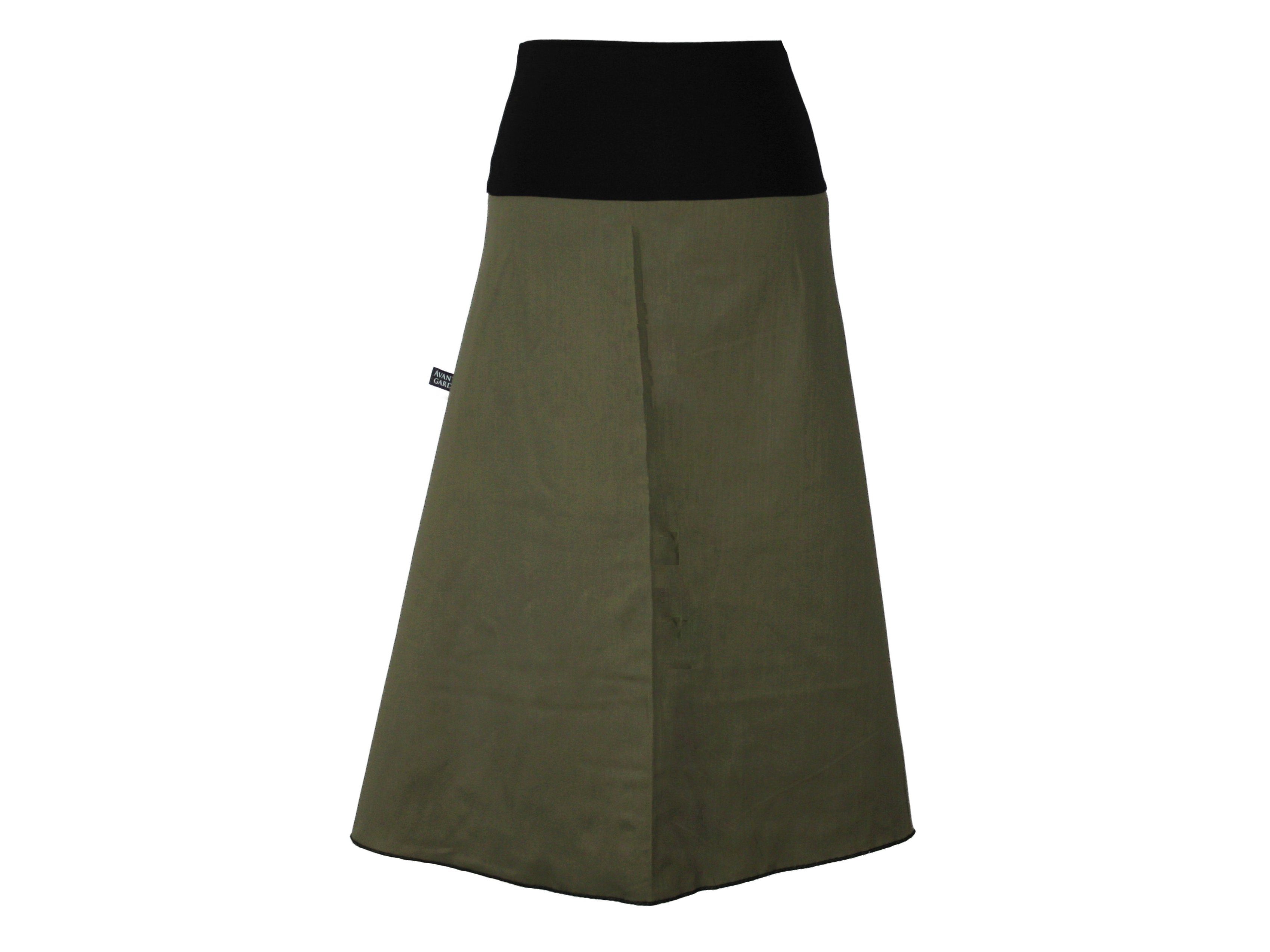 dunkle design A-Linien-Rock AVANT GARDE Rock Khaki Oliv Midi Baumwolle Wadenlang Jerseybund