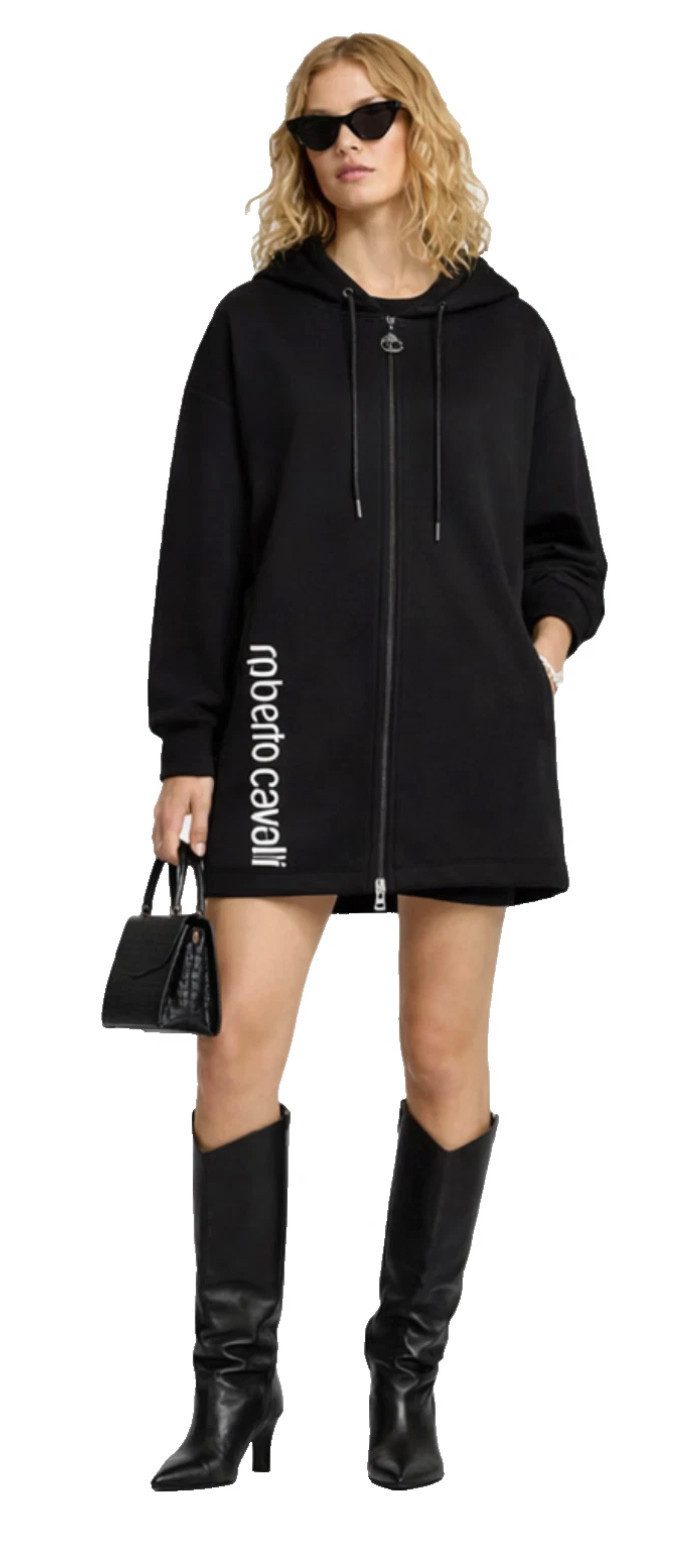 roberto cavalli Kapuzensweatjacke Damen Hooded Jacke Kapuzenpullover Zipper mit dekorativem RC-Monogramm-Anhänger in Silberoptik