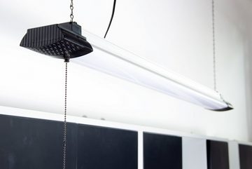 ONDIS24 LED Arbeitsleuchte Hängelampe mit Bluetooth und Lautsprecher 10 Watt 5000 Lumen, Werkstattlampe inkl. Stecker und Kette 118cm breit mit Aluminiumrahmen