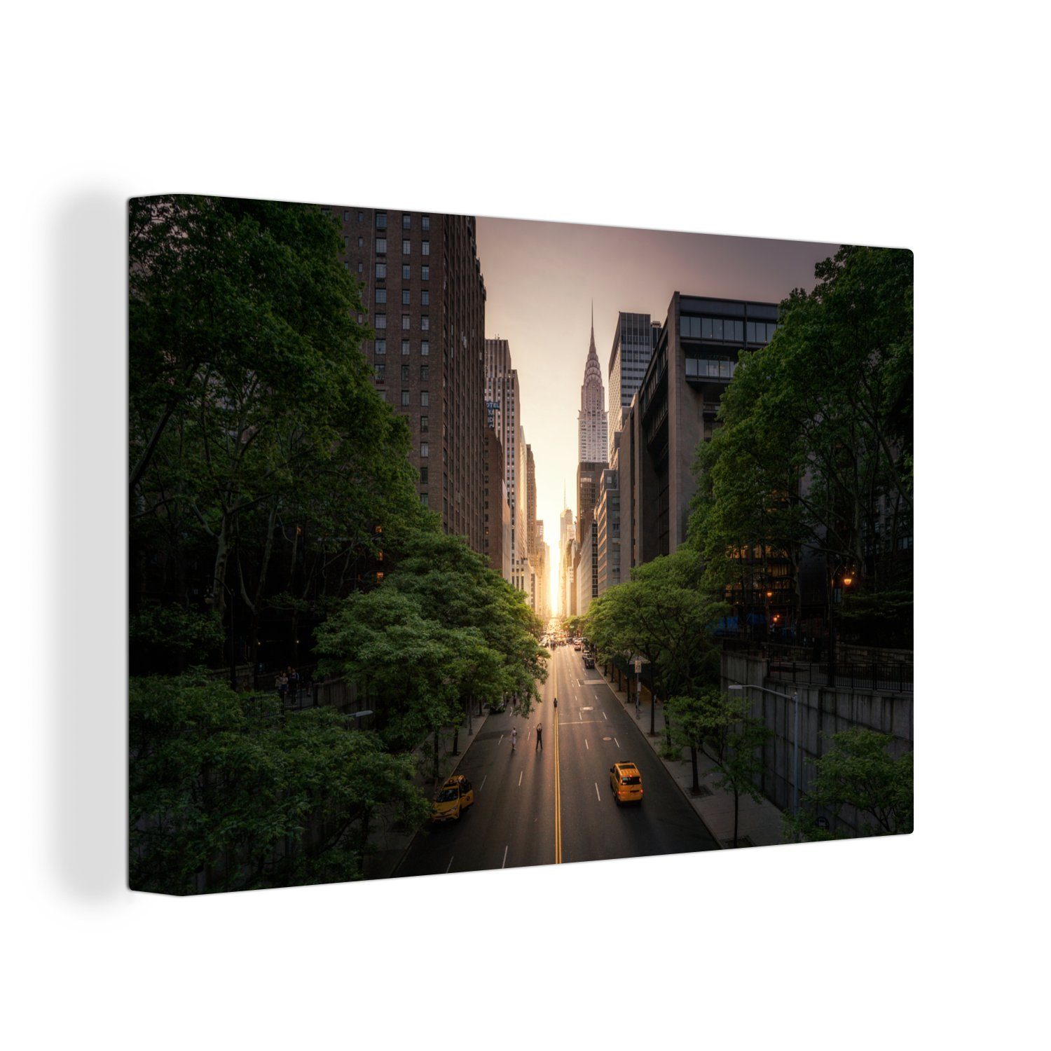 OneMillionCanvasses® Leinwandbild New Yorker Straße am Morgen, (1 St), Wandbild Leinwandbilder, Aufhängefertig, Wanddeko, 30x20 cm