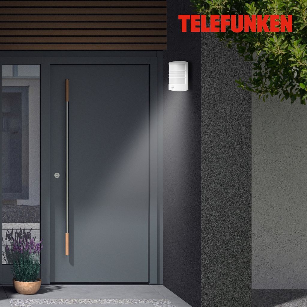 Telefunken Außen-Wandleuchte 315506TF, Leuchtdauer einstellbar, LED fest integriert, 2700K - Extra-Warmweiß, Außenleuchte IP44 Bewegungsmelder 24,5x18x9,5cm