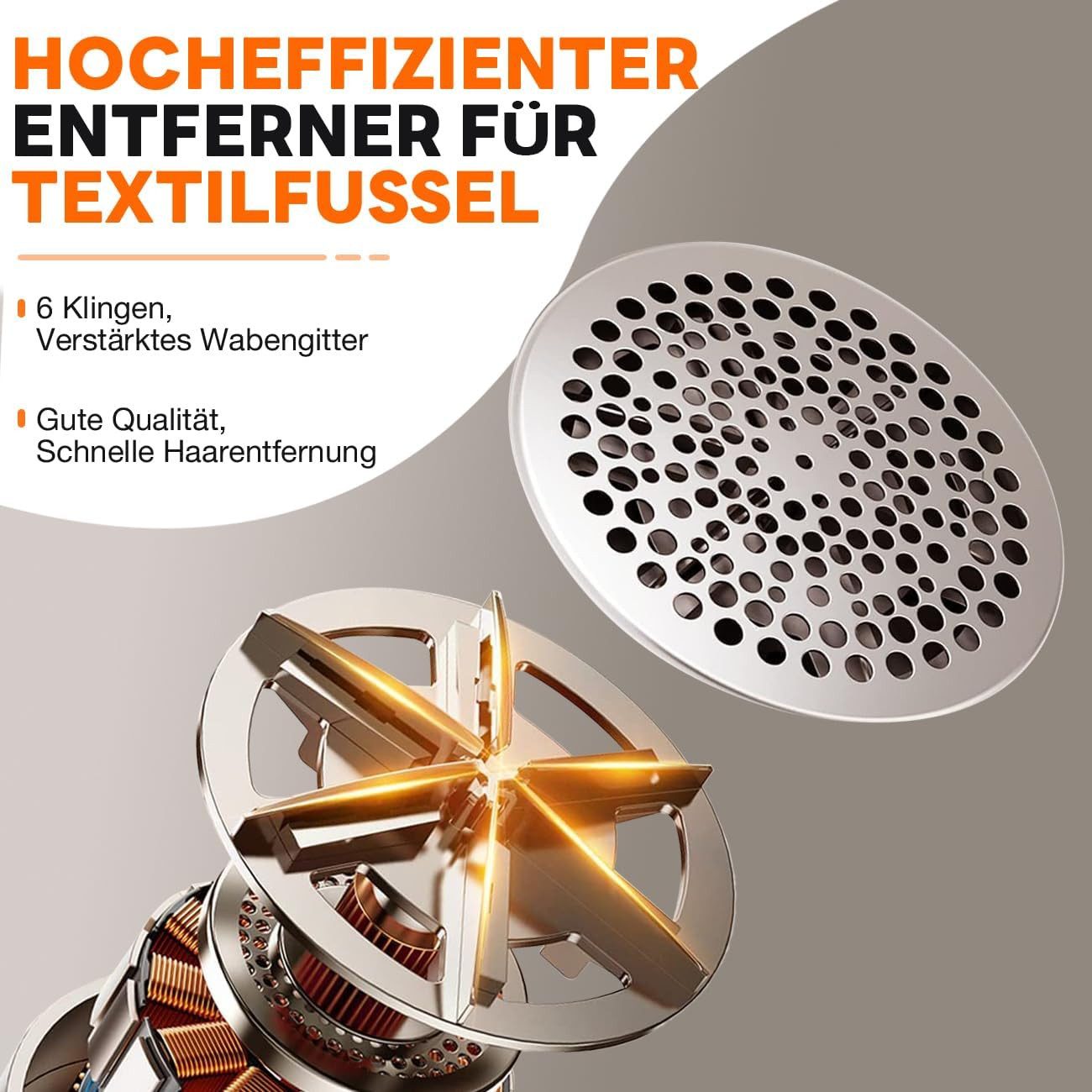 Rolipo Fusselrasierer Elektrisch, Fusselentferner für 3 Einstellbaren, 6-Klingen-Kopf, für Verschiedene Stoffe mit Type-C-Ladekabel und Reinigungsbürste
