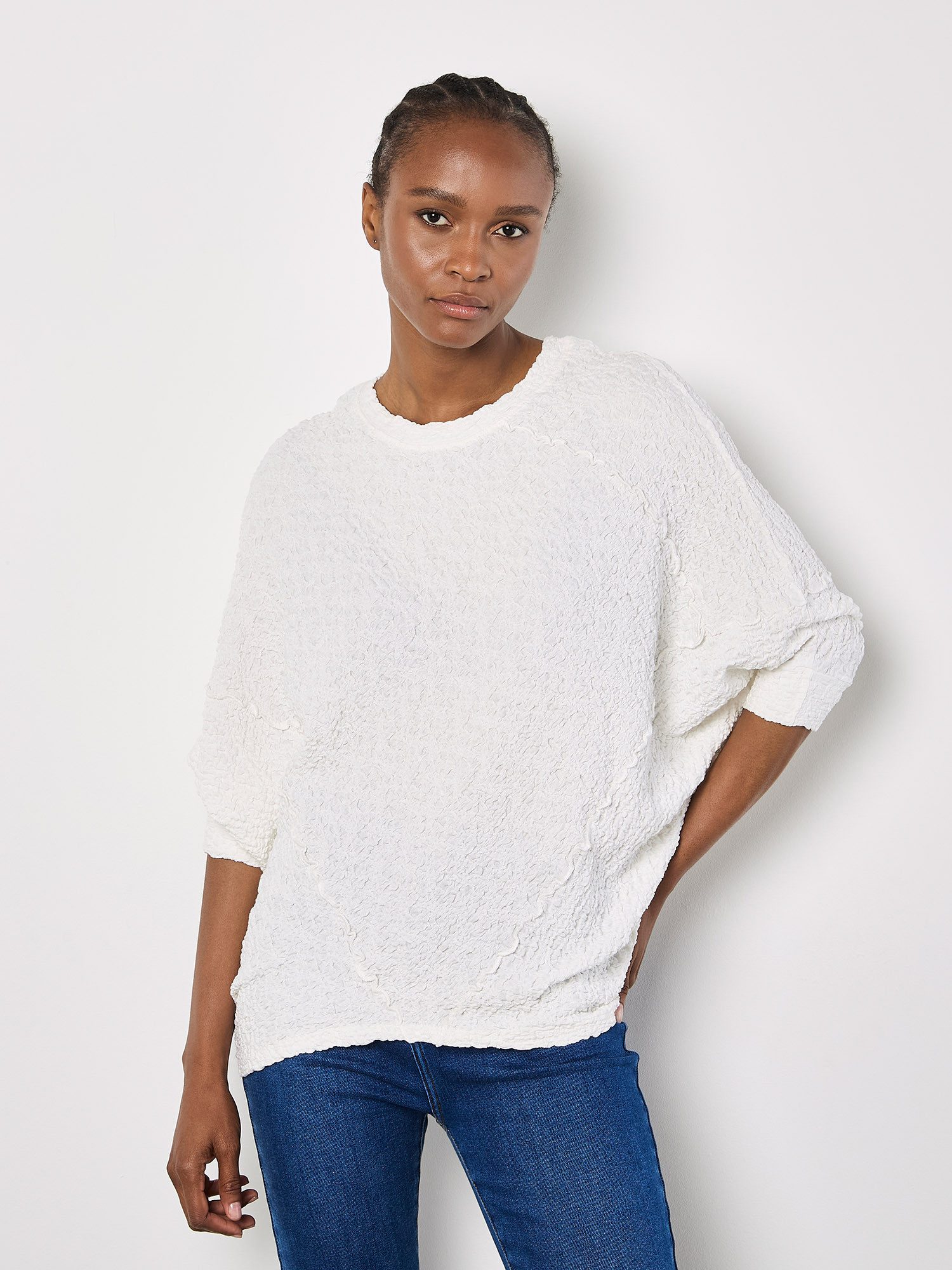 3/4-Arm-Shirt Texturiertes Top