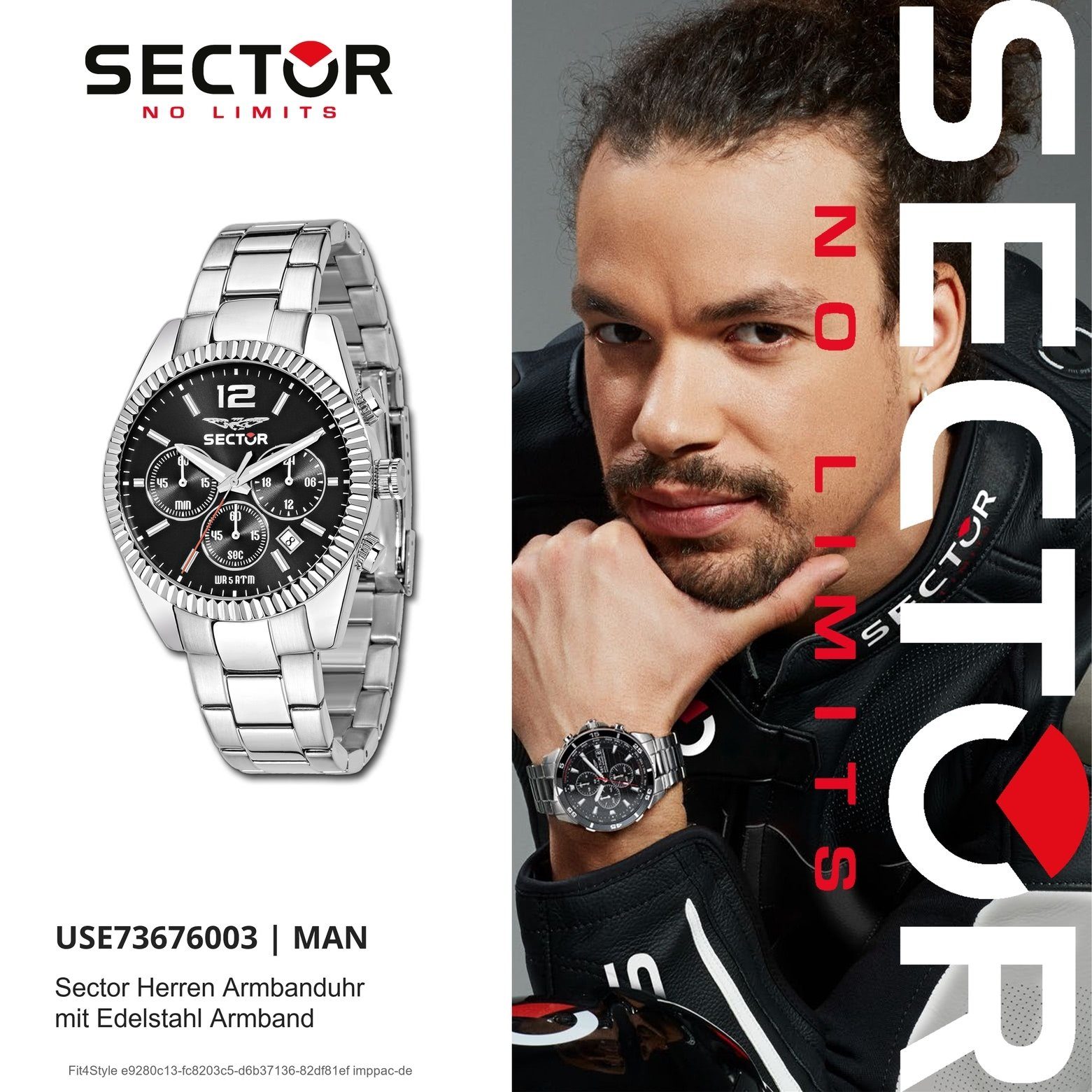 Armbanduhr Sector Herren Chronograph Armbanduhr (ca. Edelstahlarmband Fashion 43mm), silber, rund, Herren Sector Chrono,