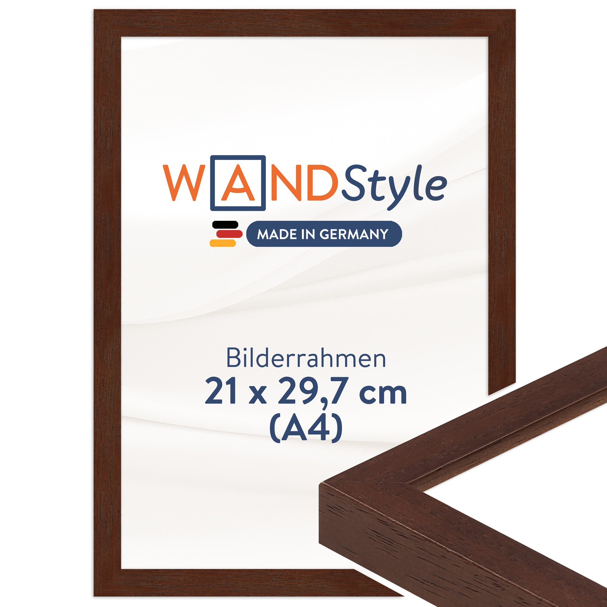 WANDStyle Bilderrahmen H950, Nussbaum Bilderrahmen A4 Holz, Moderner Fotorahmen Nussbaum 21x30