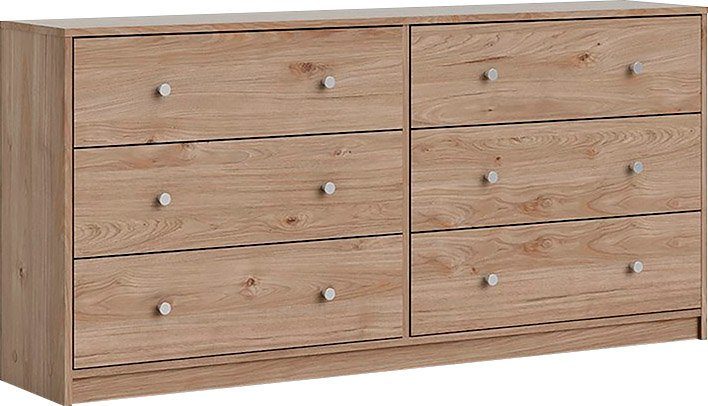 Home affaire Schubkastenkommode, Stauraum, Knopfgriffe, einfache Selbstmontage, 143,1 x 68,3 x 31,7 cm natur | Jackson Hickory