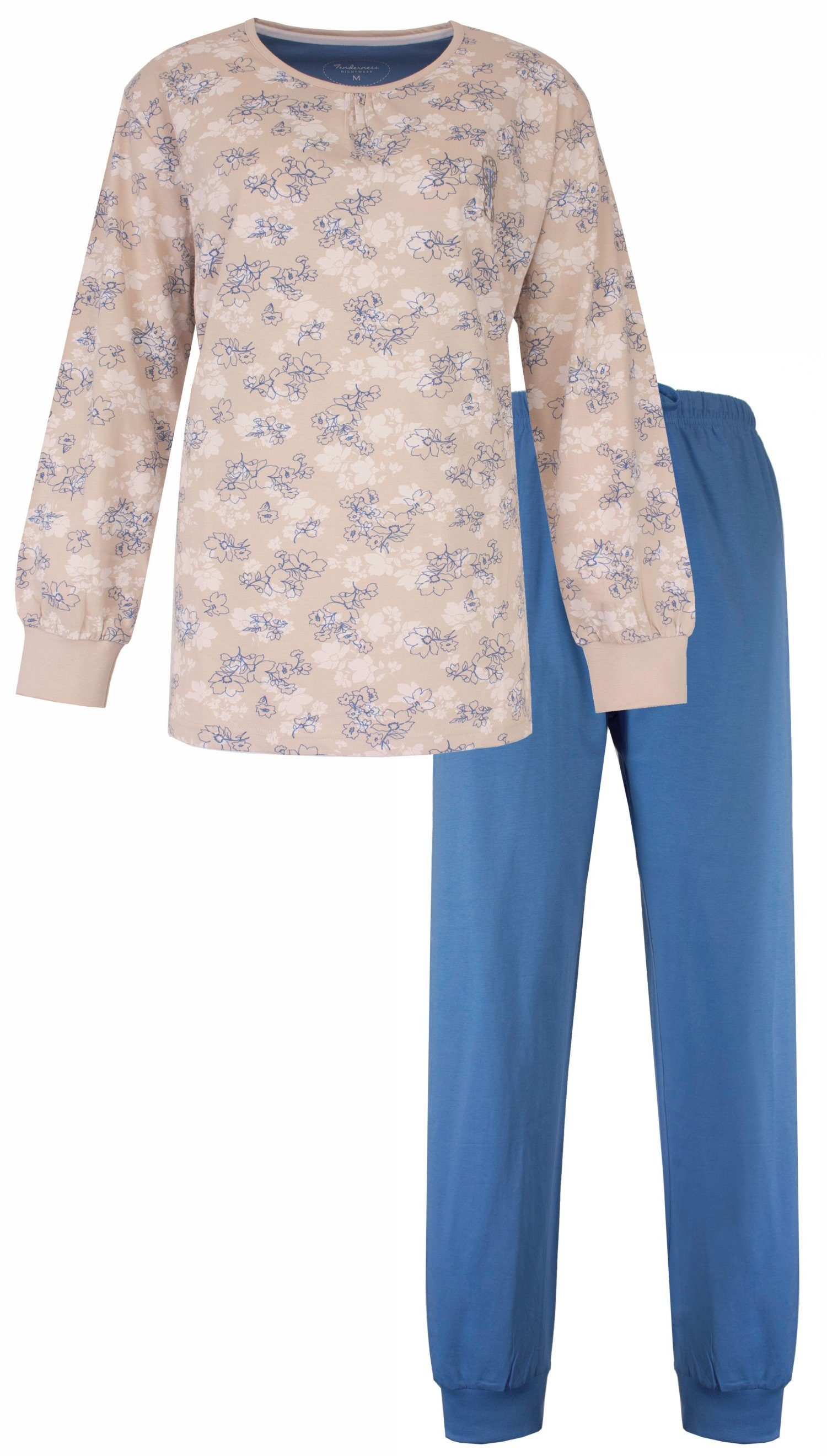 Tenderness Schlafanzug Damen Jersey Pyjama mit Bündchen (2 tlg) Baumwolle