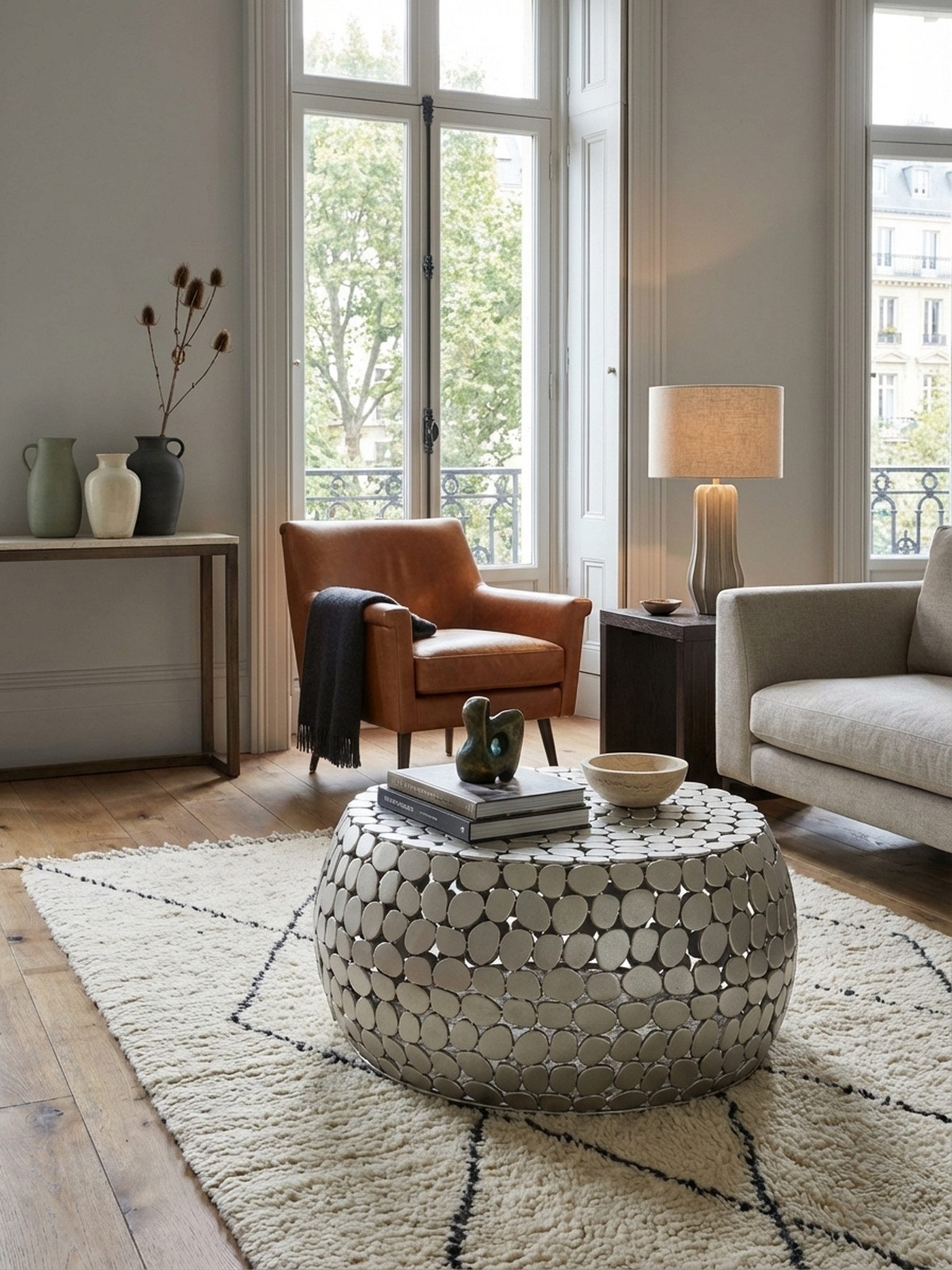 KADIMA DESIGN Couchtisch Couchtisch Metall Silber 66x66x32 cm Sofatisch Aluminium, Design (Anstelltisch Wohnzimmer), Wohnzimmertisch Rund, Kleiner Kaffeetisch M – Bild 3 von 5