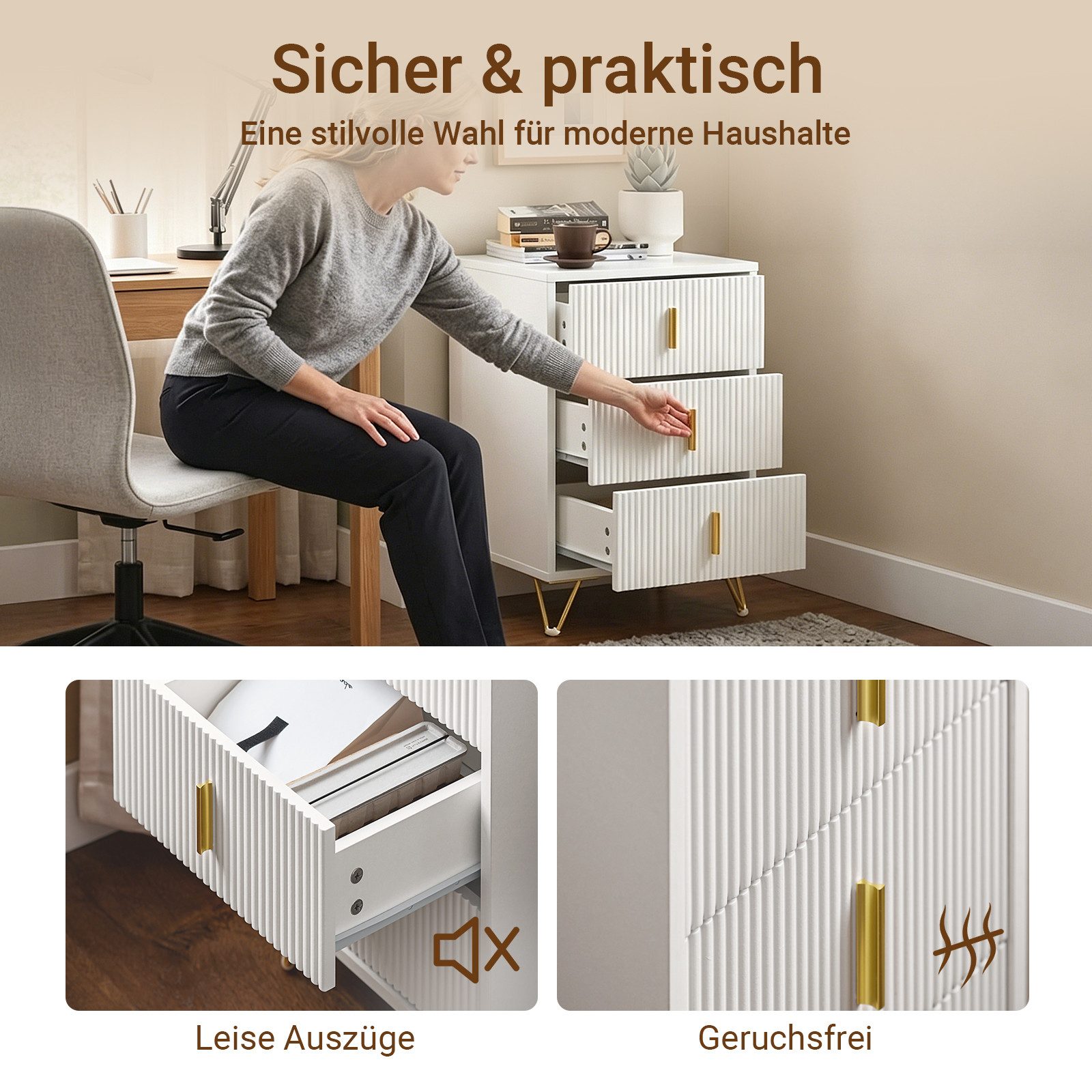 SoBuy Nachtkonsole FBT115, Nachttisch, Sofatisch Couchtisch Wohnzimmertisch, Nachtschrank mit 2/3 Schubladen, Beistelltisch, Nachtkommode, modern