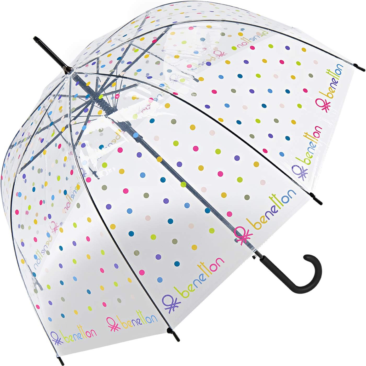 United Colors of Benetton Stockregenschirm Glockenschirm mit Automatik transparent-farbig, bedruckt mit bunten Punkten - Signature Dot