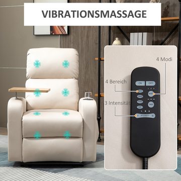 HOMCOM Massagesessel elektrisch Relaxsessel mit Massagefunktion (Ruhesessel, 1-St., Fernsehsessel), mit Fernbedienung, Drehbarem Tisch, Mikrofaser, Beige