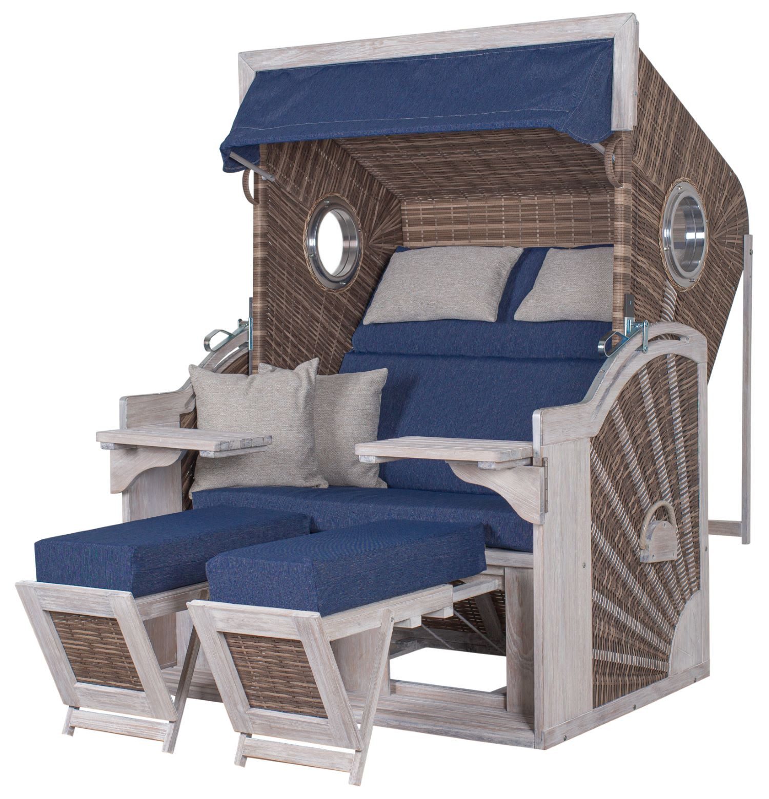 deVries PURE® Strandkorb Seaside XL - PE white kubu - Dessin 504, BxTxH: 135x92x165 cm, Dreiviertellieger, Ostsee-Strandkorb, lasiertes Pinienholz - extra breite Sitzfläche - Schutzhülle