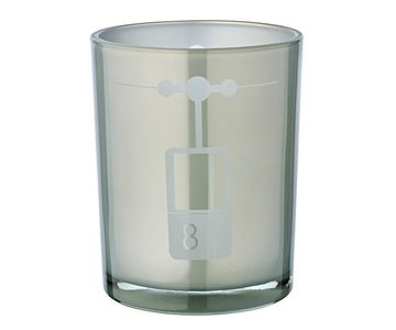 EDZARD Windlicht Lift, Windlicht, Kerzenglas mit Lift-Motiv in Grau-Weiß, Teelichtglas für Teelichter, Höhe 13 cm, Ø 10 cm