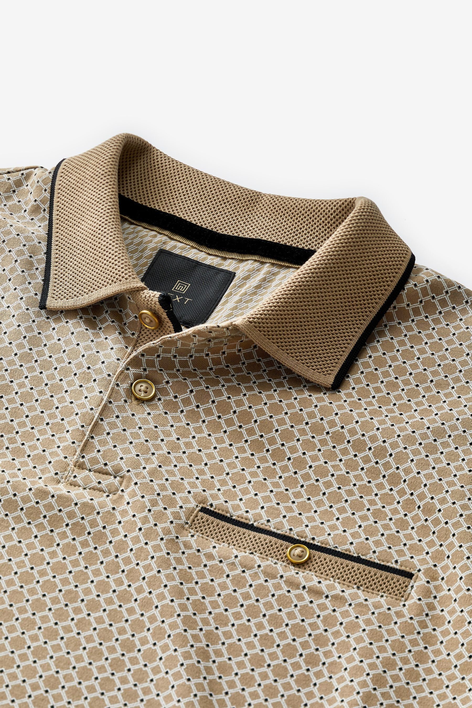 Poloshirt Next Brown (1-tlg) Neutral Geoprint Polo-Shirt Geo mit