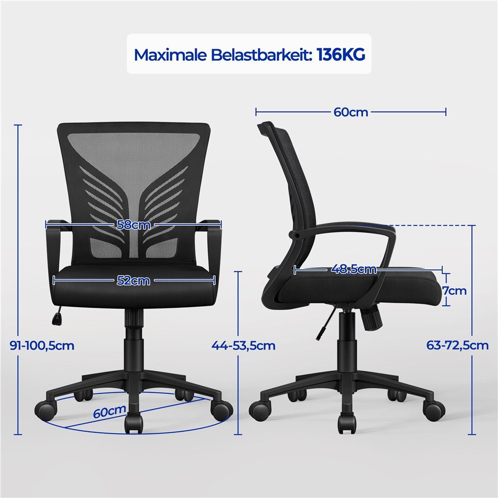 Yaheetech Bürostuhl Höhenverstellbarer Drehstuhl (1 St), Schreibtischstuhl mit Schaukelfunktion für Arbeitszimmer/Büro – Bild 4 von 5