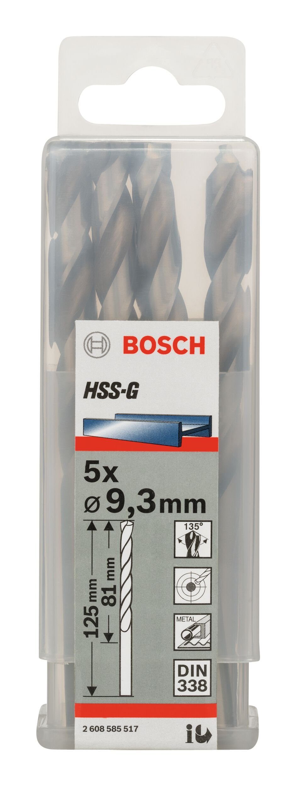 BOSCH Metallbohrer, (5 Stück), HSS-G 81 (DIN x x - 5er-Pack 338) - 9,3 mm 125