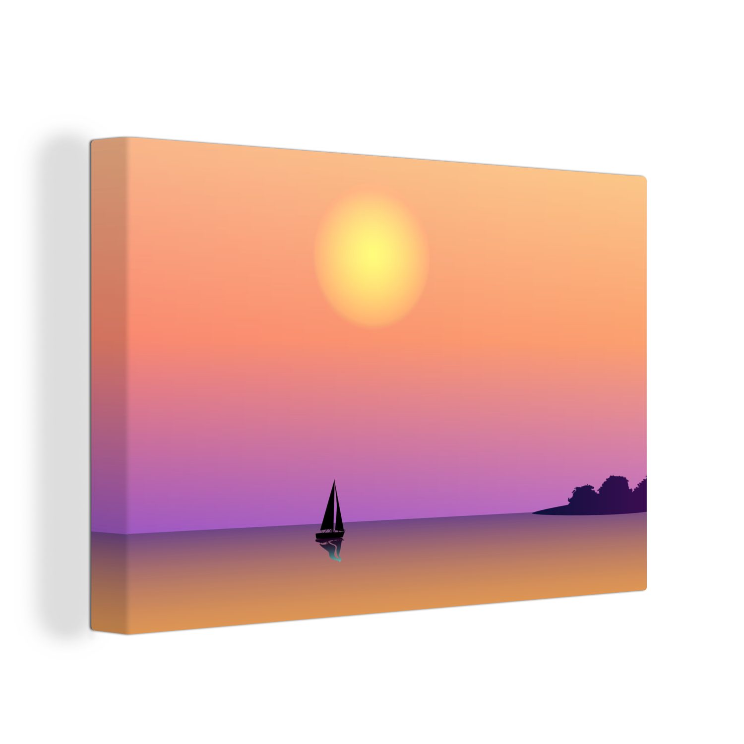 (1 St), OneMillionCanvasses® Wanddeko, 30x20 cm Nacht, Leinwandbild Leinwandbilder, Wandbild Aufhängefertig, - - Boot - Sonne Segeln