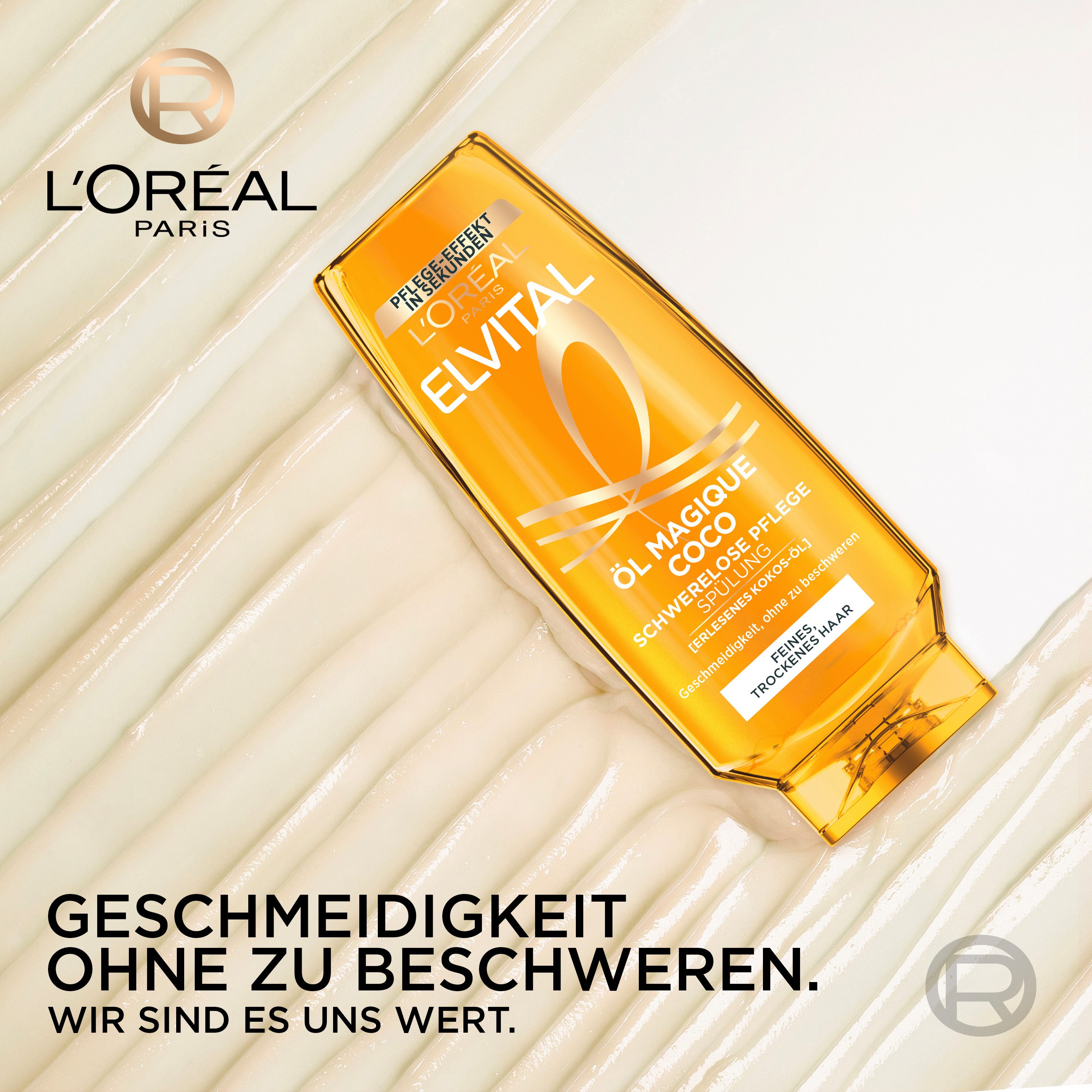 L'ORÉAL PARIS Haarspülung L'Oréal Paris Elvital Öl Magique Coco Spülung, Packung, 6-tlg., Intensive Pflege auch für trockenes Haar, verleiht Geschmeidigkeit.