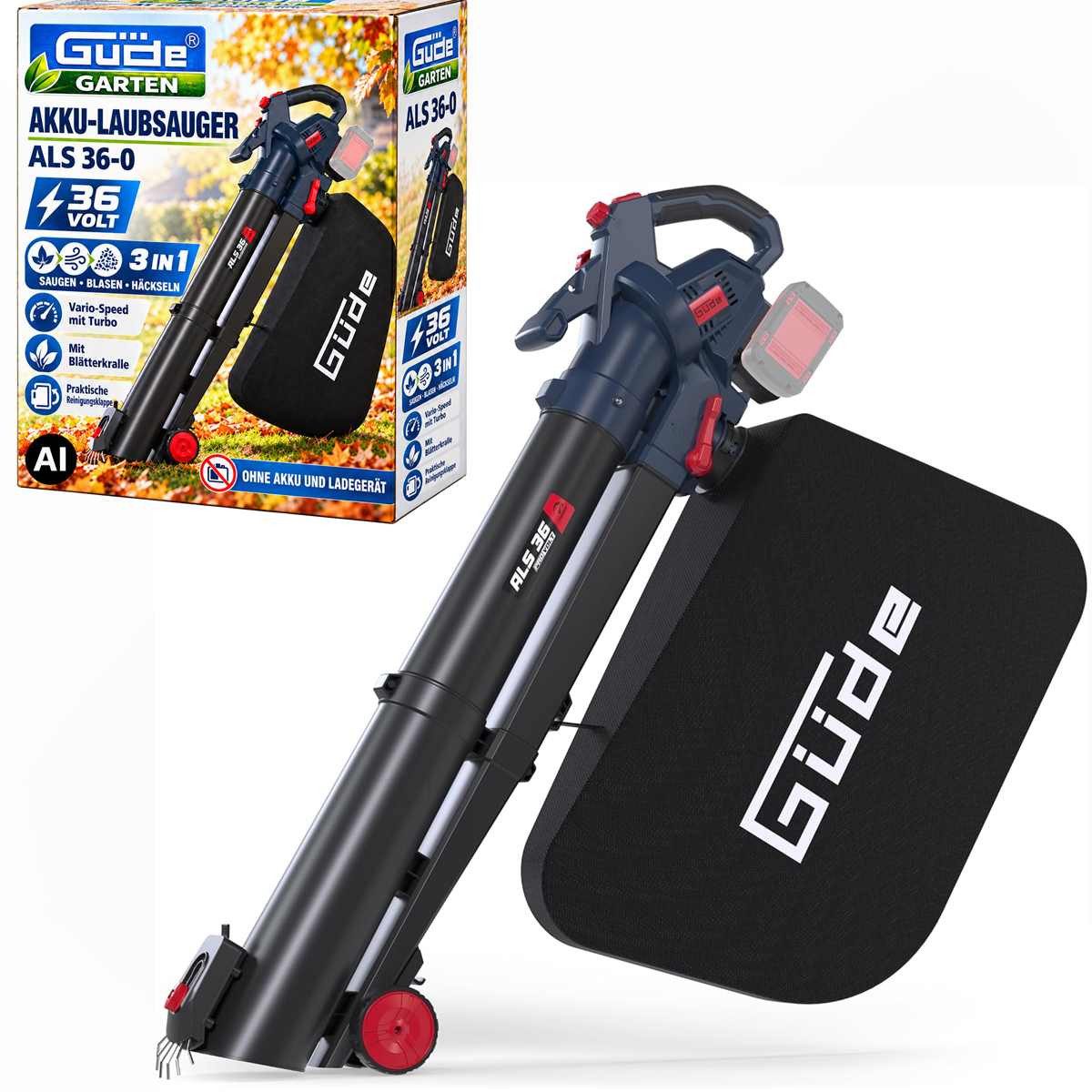 Güde Akku-Laubsauger Güde Akku Laubsauger / Bläser ALS 36, 2 x 18V (ohne Akku, Ladegerät)