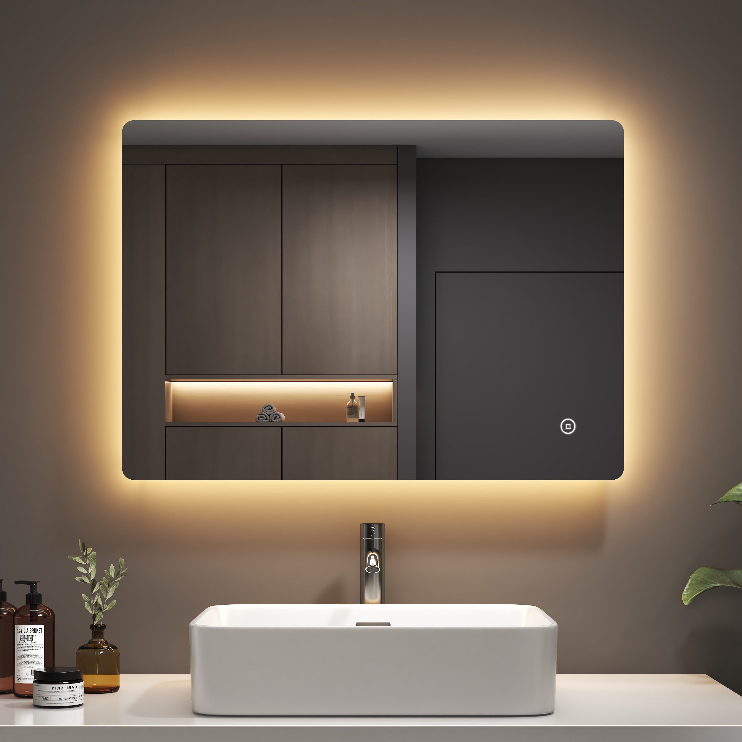EMKE Badspiegel LED Badezimmerspiegel mit Beleuchtung, mit Touch-schalter und Beschlagfrei
