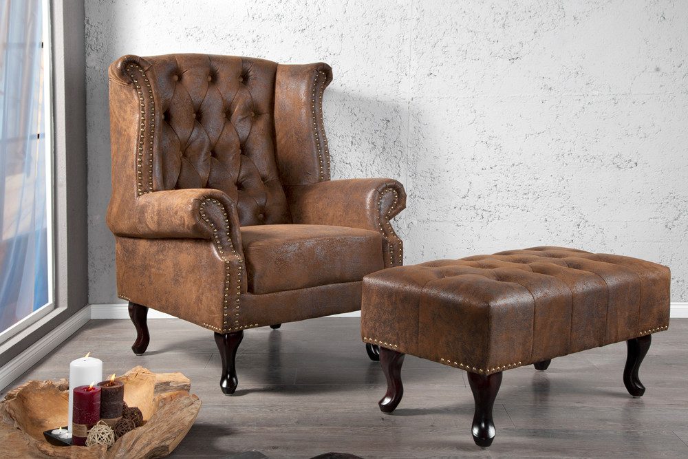 riess-ambiente Sessel CHESTERFIELD 85cm antik braun, Wohnzimmer · Microfaser · Nosagfederung – Bild 2 von 5