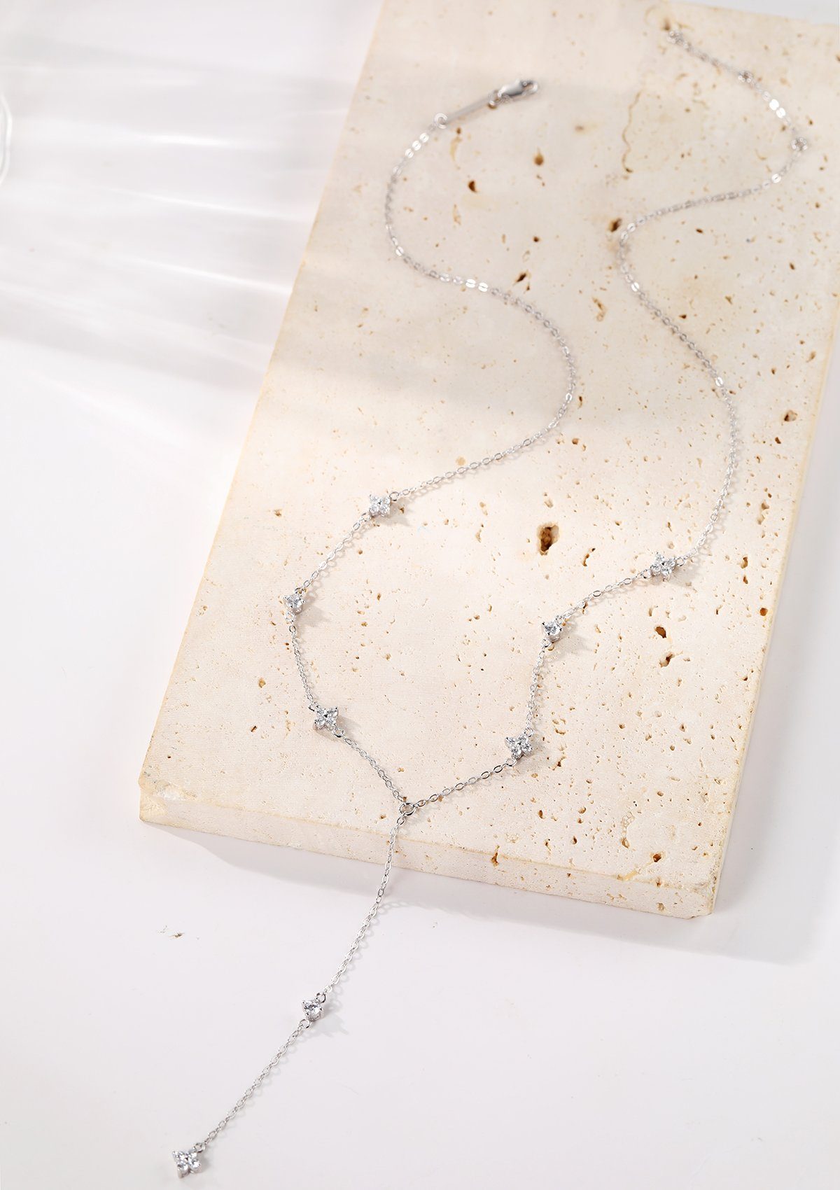 Hey Happiness Statementkette Blumen Y-Kette mit Zirkonia, Elegante Damen 925 Silberkette, Silber Gold Roségold