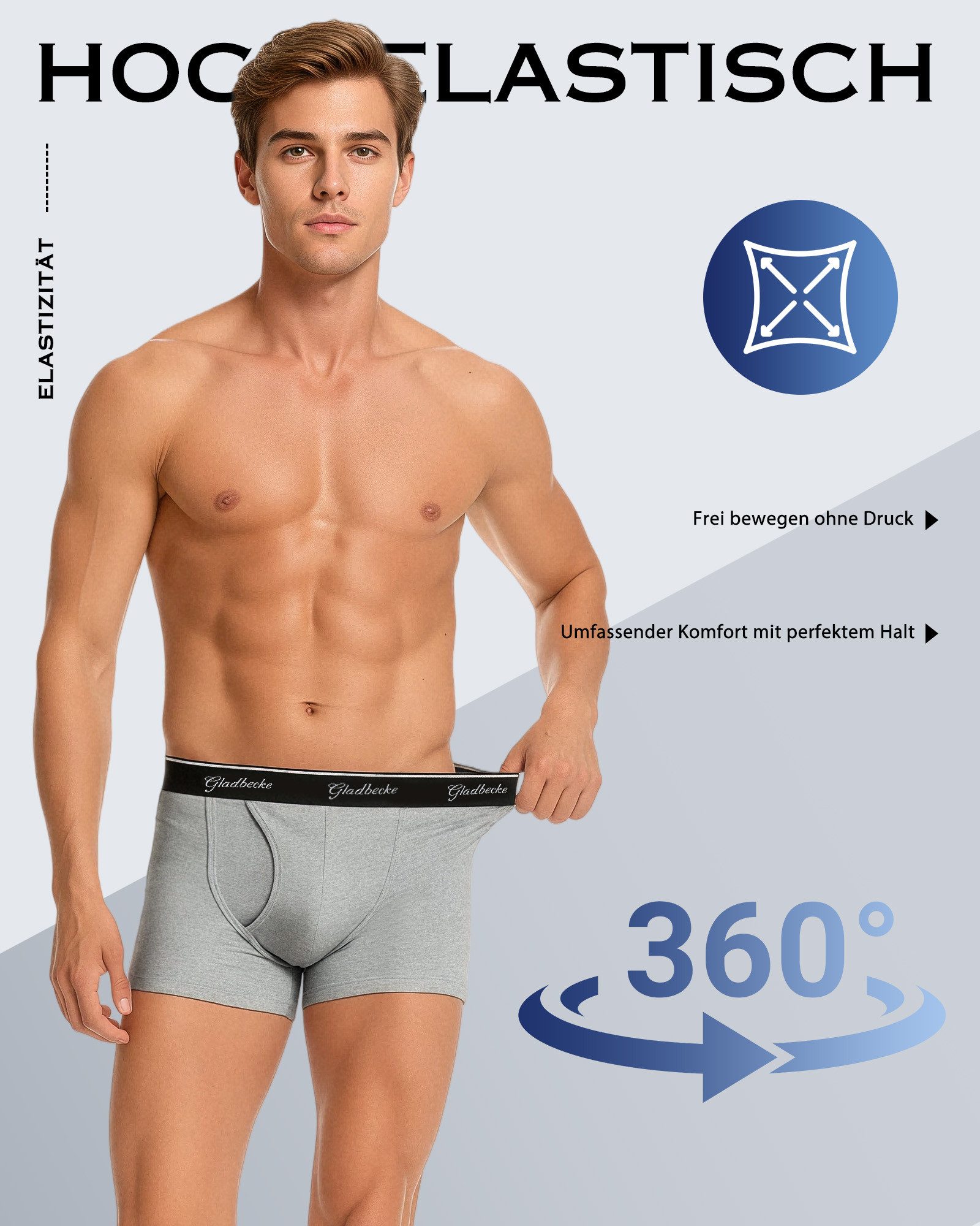 Gladbecke Boxershorts Herren Unterhosen Männer Unterwäsche Baumwolle (3er-Pack) Elastischer Komfortbund und tagloses Design, Formstabil