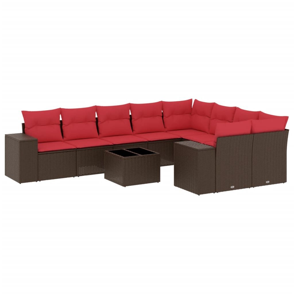 vidaXL Gartenlounge-Set 10-teiliges Gartensofa-Set mit Kissen, braun, Polyrattan, (1-tlg)