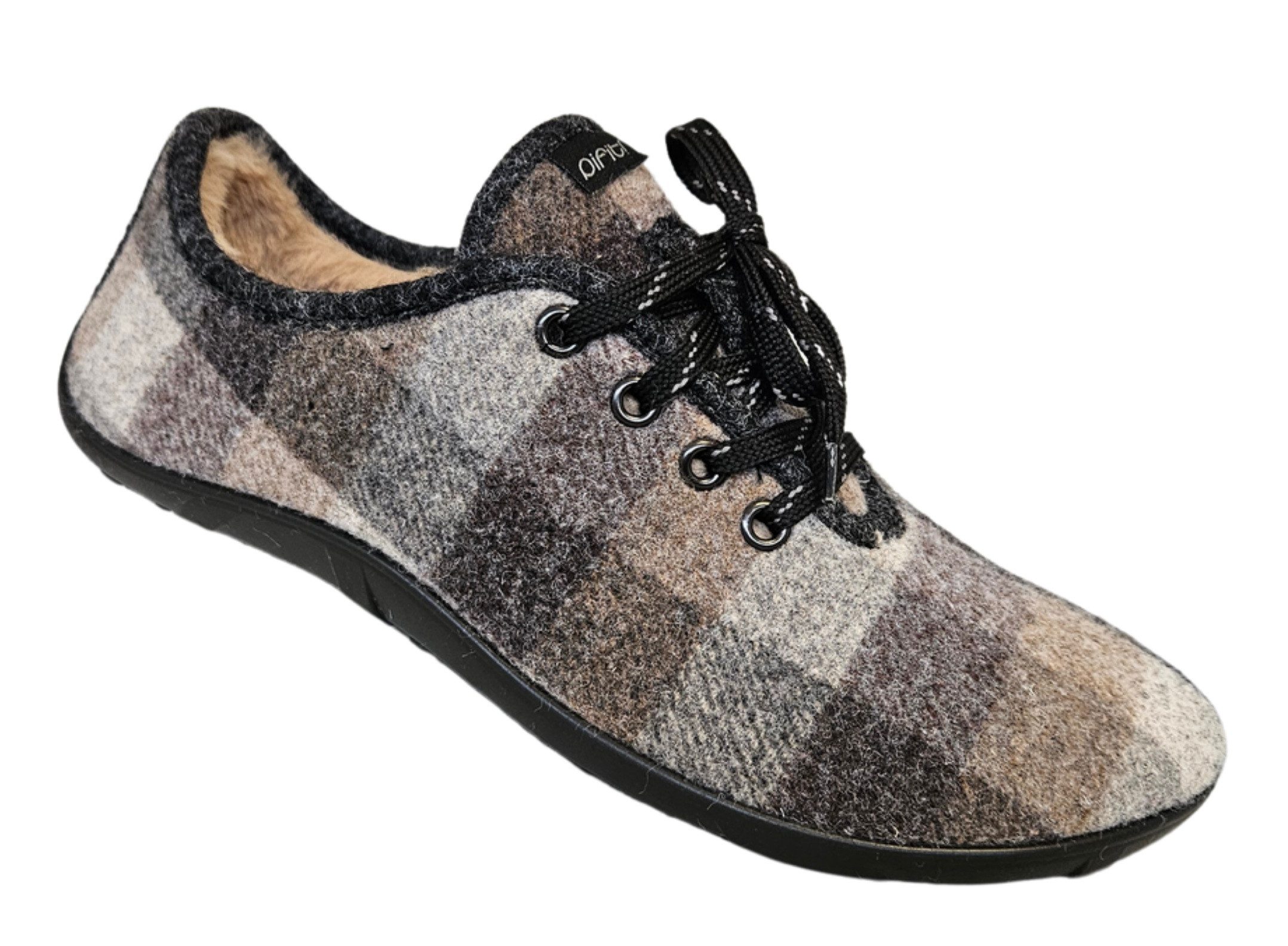 pifit! Sneaker "mellow" aus Wollstoff, Teddyplüsch, 32030, braun-kariert Barfußschuh