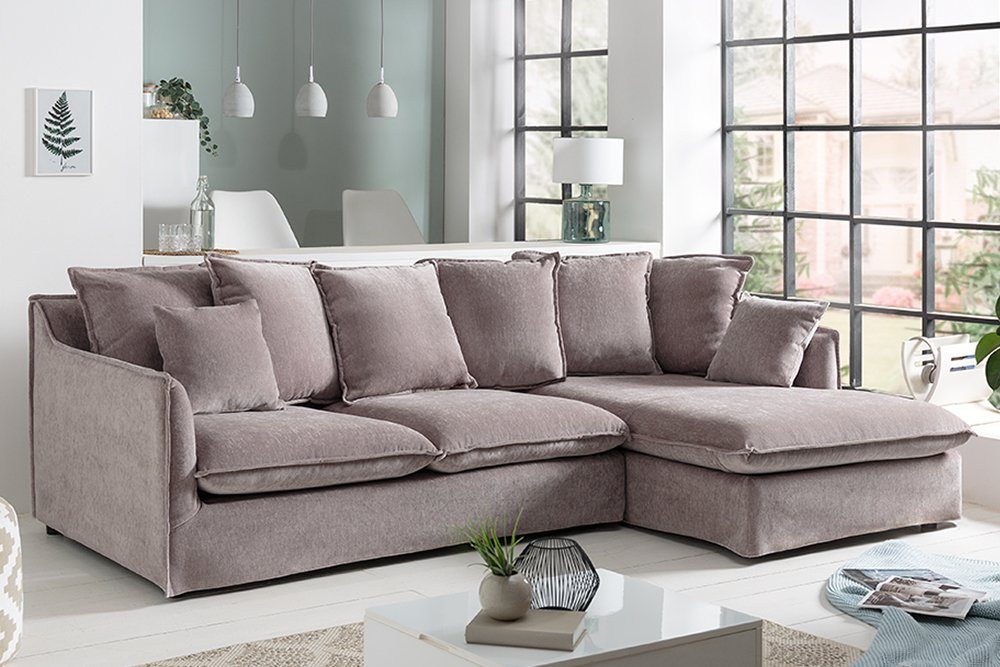 Wohnzimmer riess-ambiente 1 Ecksofa Samt mit taupe, Landhausstil Kissen · HEAVEN · 255cm Teile, · Einzelartikel