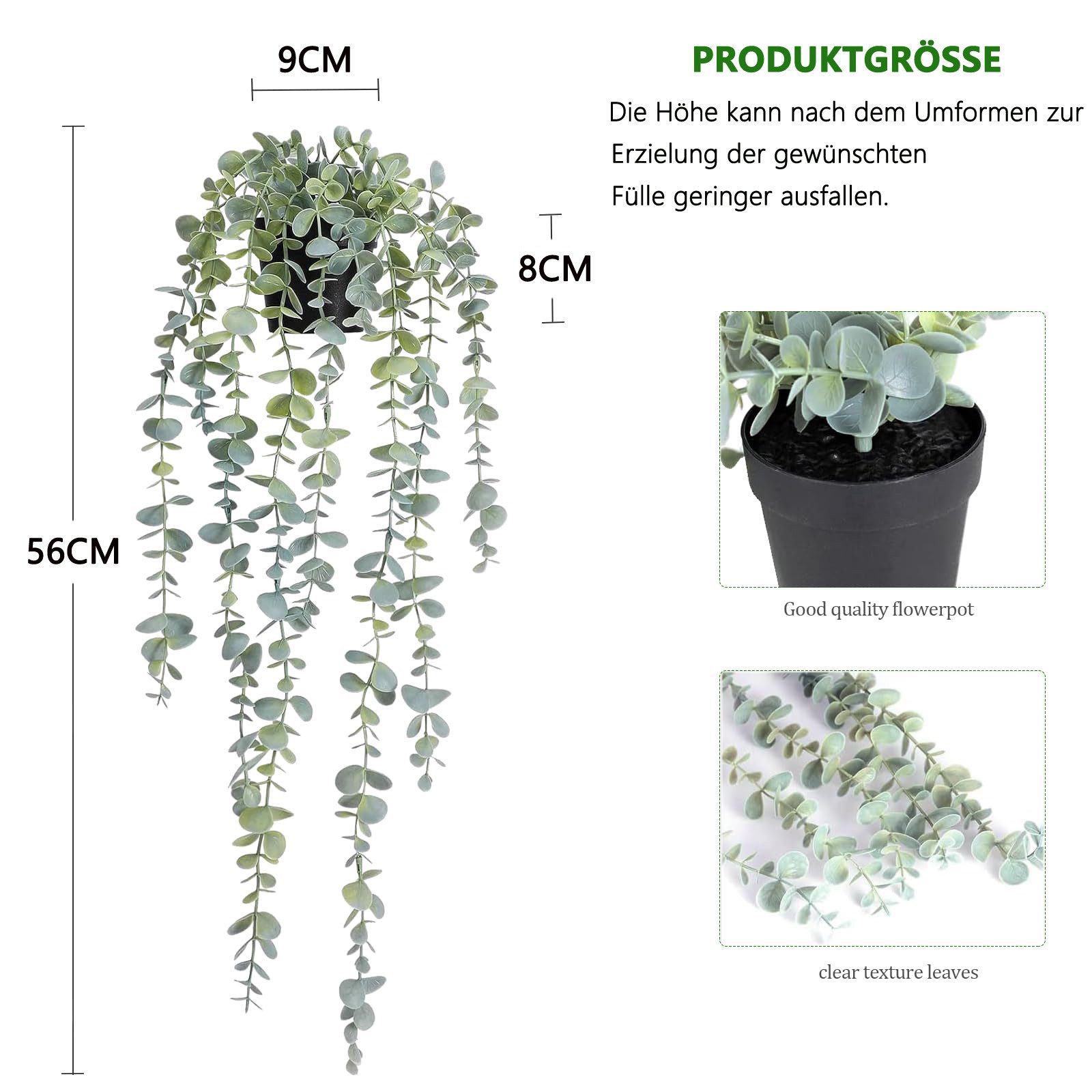 Kunstranke Künstliche Pflanze Hängend, Eukalyptus Künstliche Hängepflanzen, Diwzbyn, Hängepflanze Künstlich wie echt Eukalyptus für Schlafzimmer Deko – Bild 2 von 5