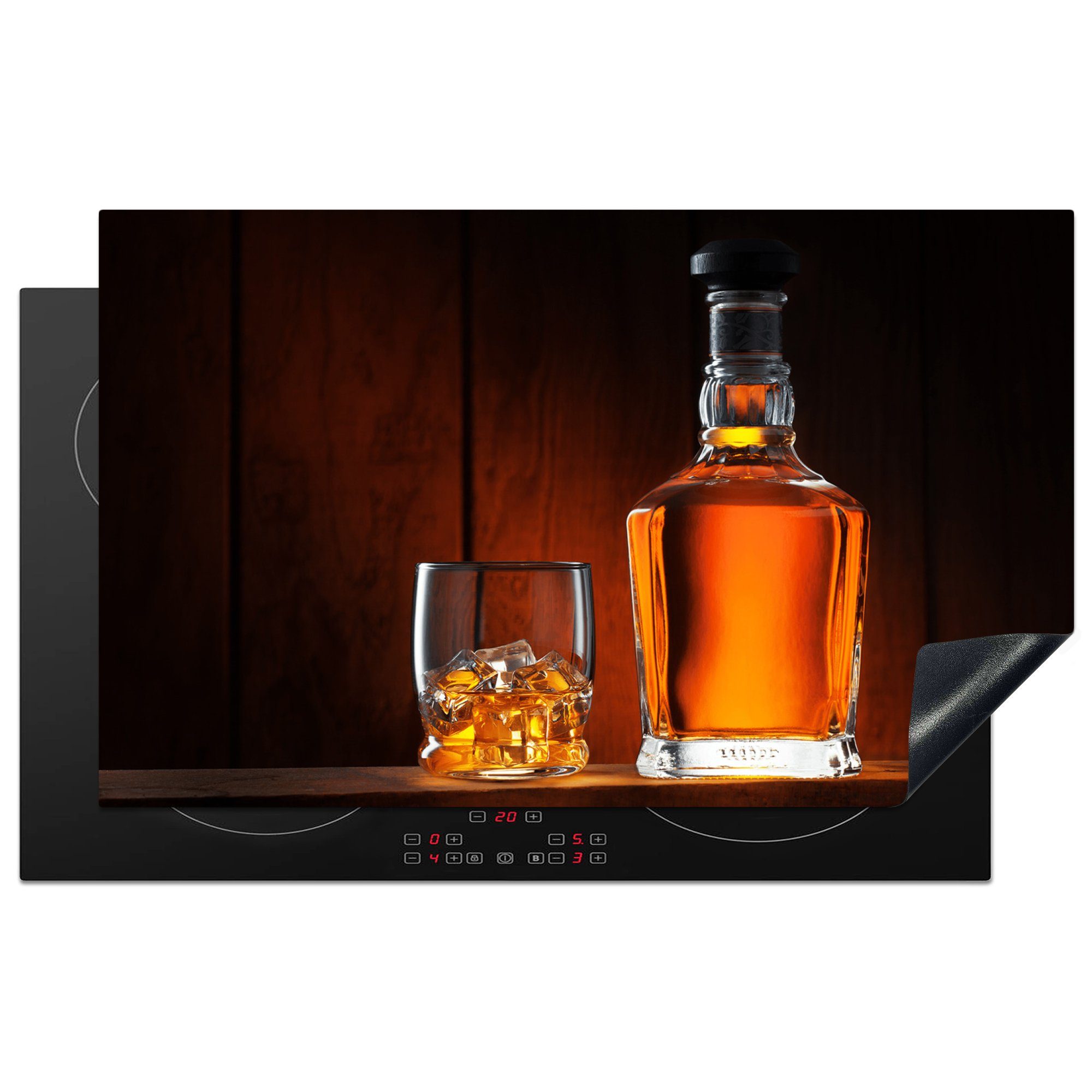 MuchoWow Herdblende-/Abdeckplatte Induktionsschutz - Whiskey - Flasche - Dekanter, Vinyl, (1 tlg), 83x51 cm, Ceranfeldabdeckung, Arbeitsplatte für küche