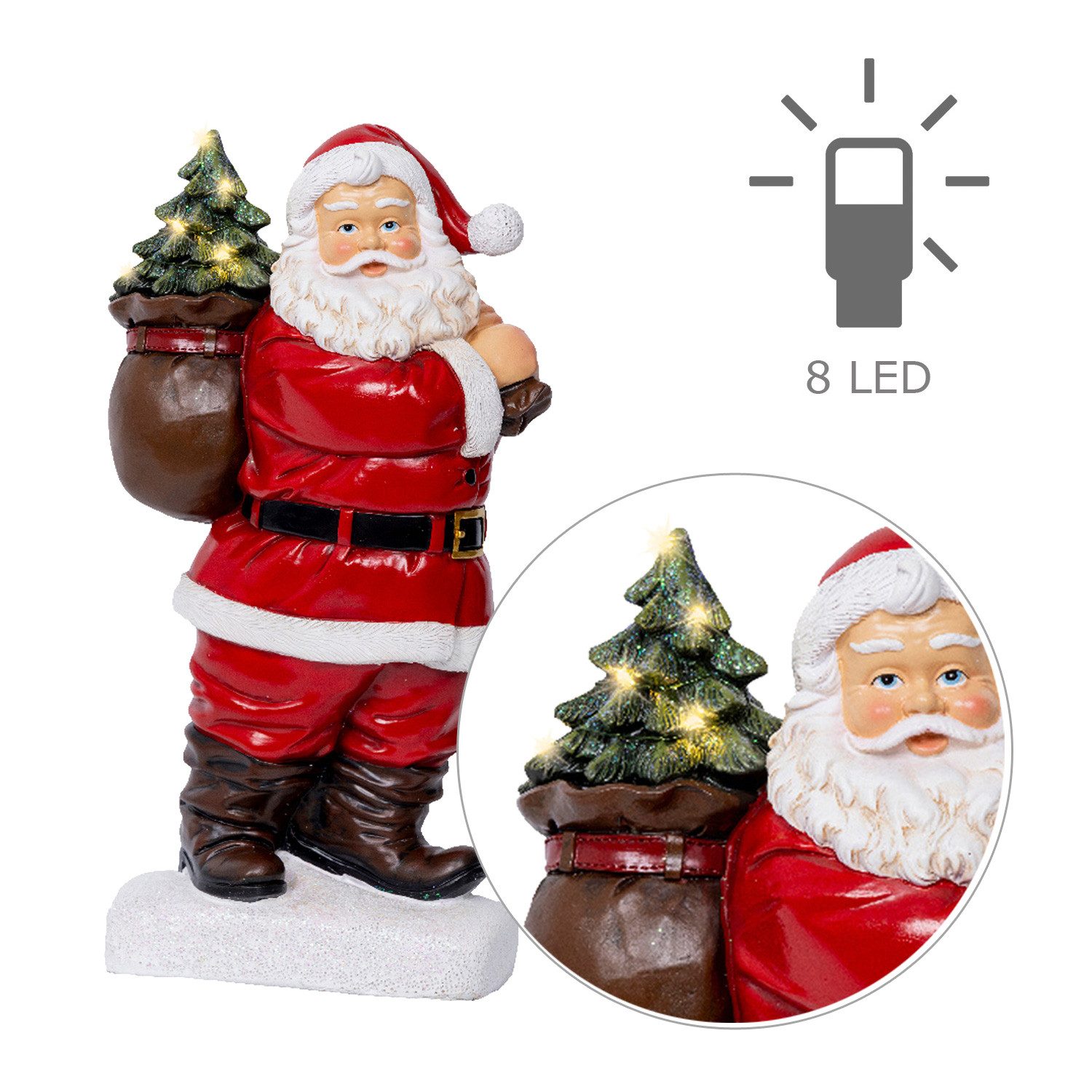 MARELIDA LED Dekofigur LED Weihnachtsmann mit leuchtendem Tannenbaum Santa Batterie 30cm, LED Classic, warmweiß (2100K bis 3000K) – Bild 5 von 5