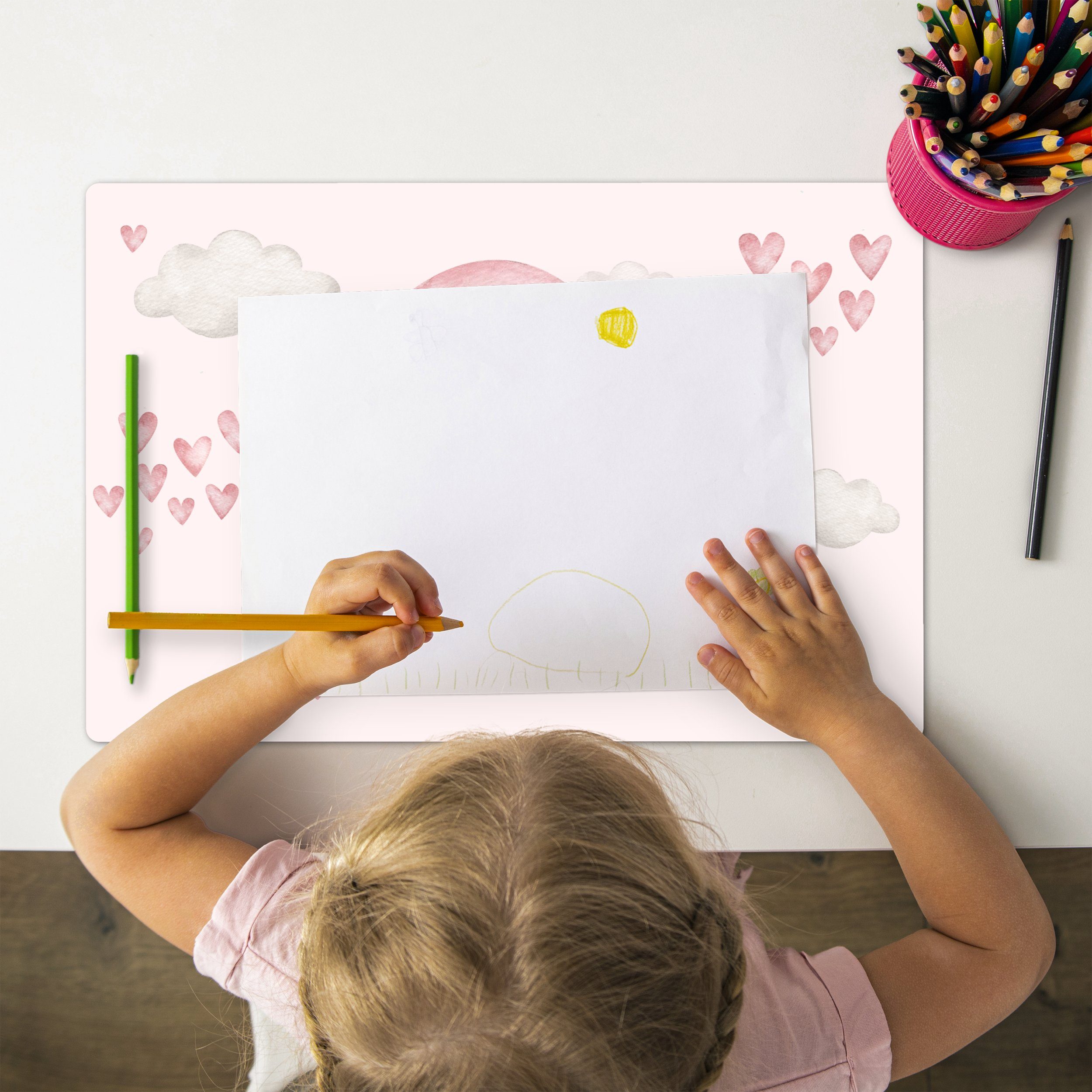 MuchoWow Platzset Regenbogen - Herzen - Rosa - Aquarell - Mädchen, (1-St), günstig online kaufen