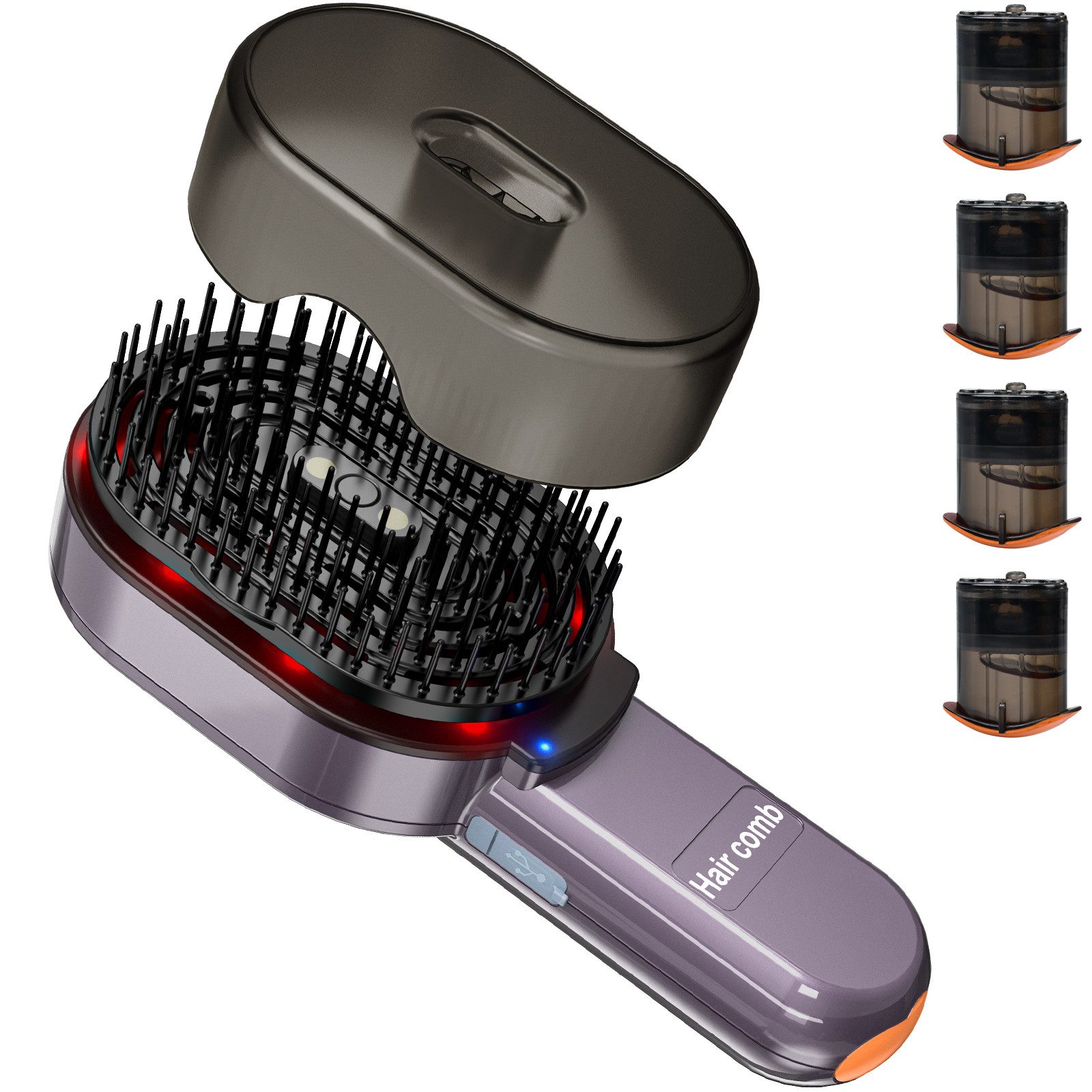 Kityhome Elektrohaarbürste Elektrische 4-in-1 Kopfhaut-Massagebürste mit Rotlicht&Haaröl-Spender, Integrierter Haaröl-Spender